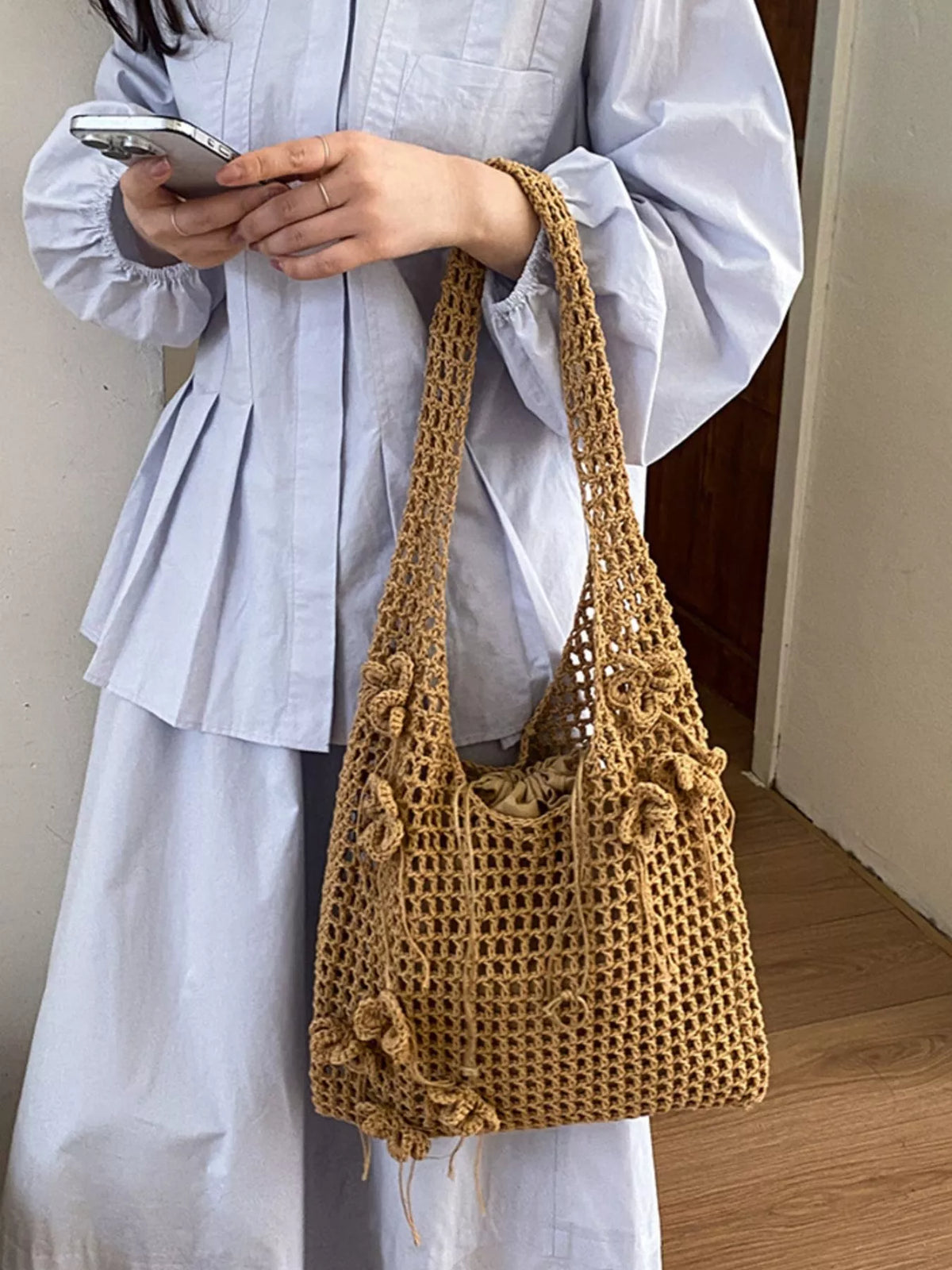 Crochet Flower Hobo Shoulder Bag - Lilixa.store