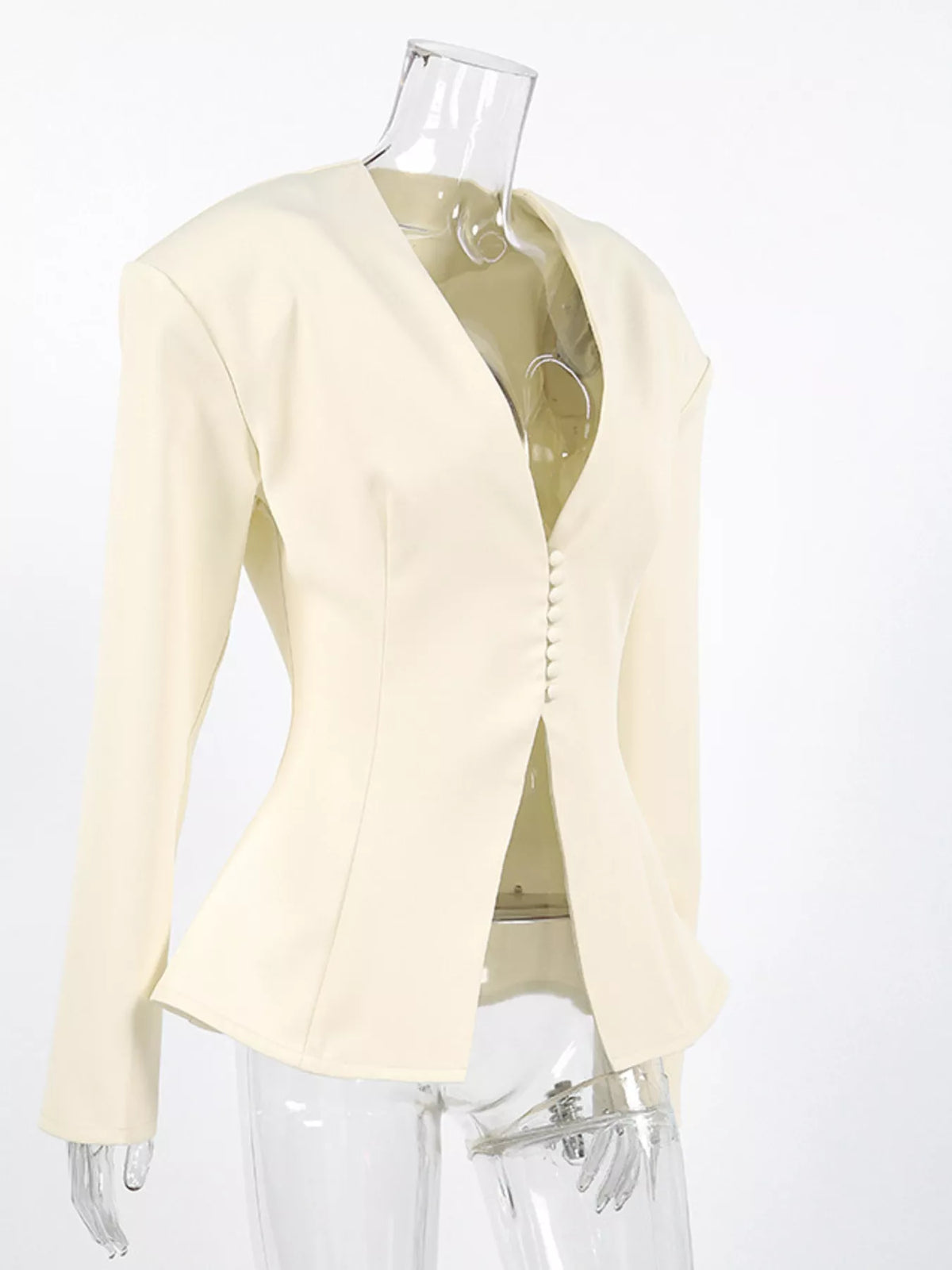 V-Neck Button-Up Blazer with Structured Shoulders - Lilixa.store