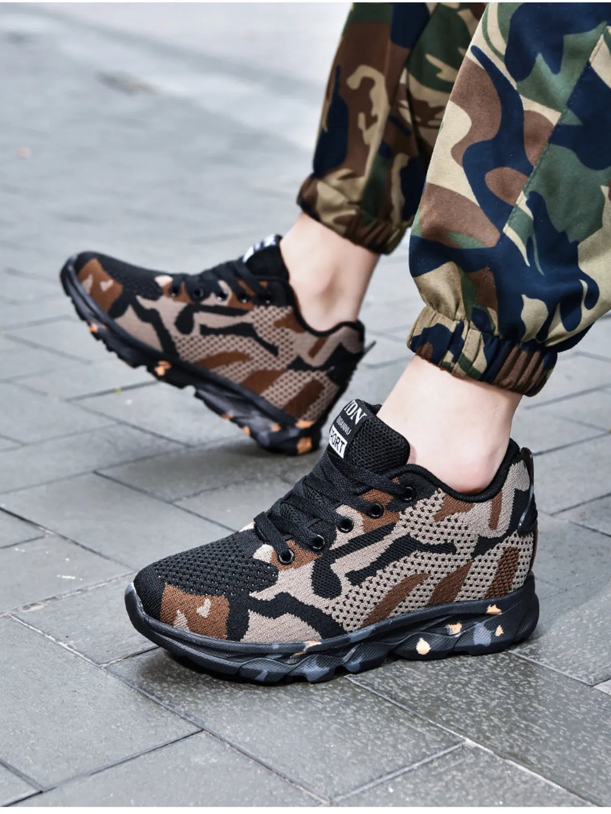 Camouflage Mesh Athletic Sneakers in Orange
