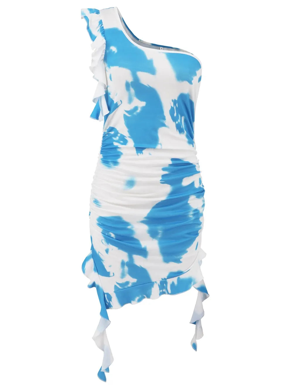 Ruffled Tie-Dye Single Shoulder Mini Dress - Lilixa.store