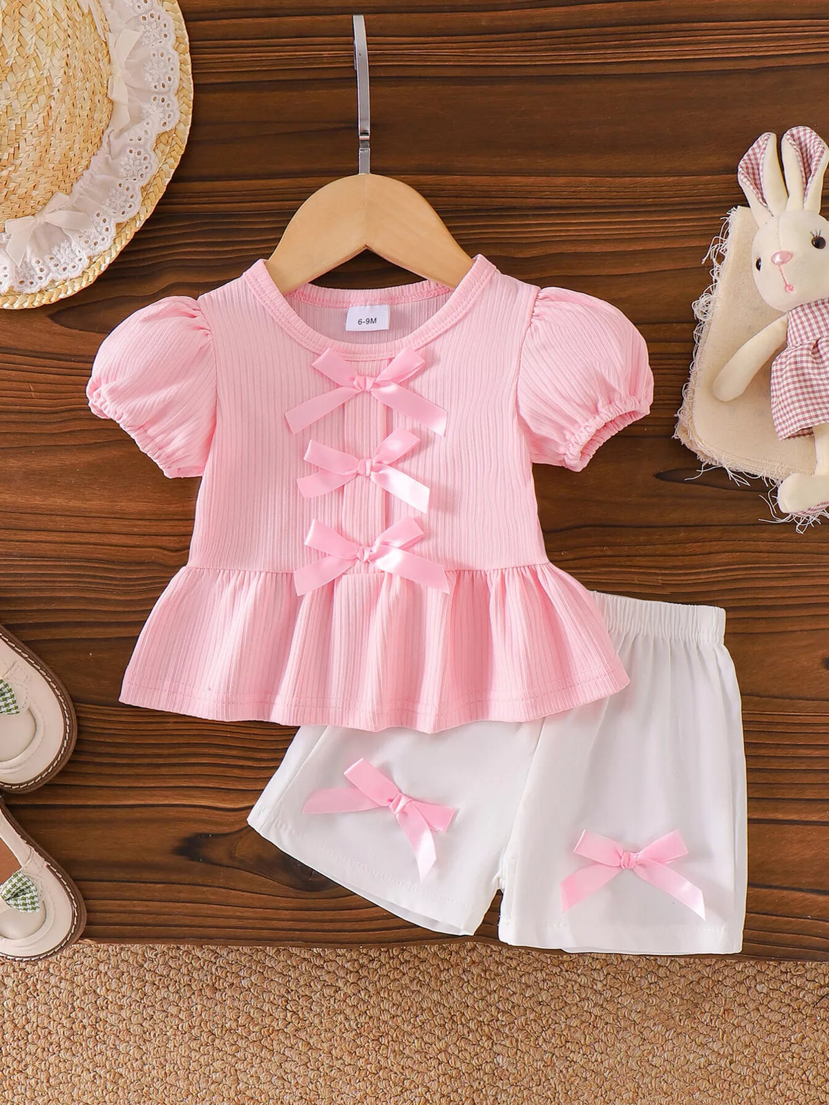 Children's Bow Ribbed Top and Shorts Set - Lilixa.store