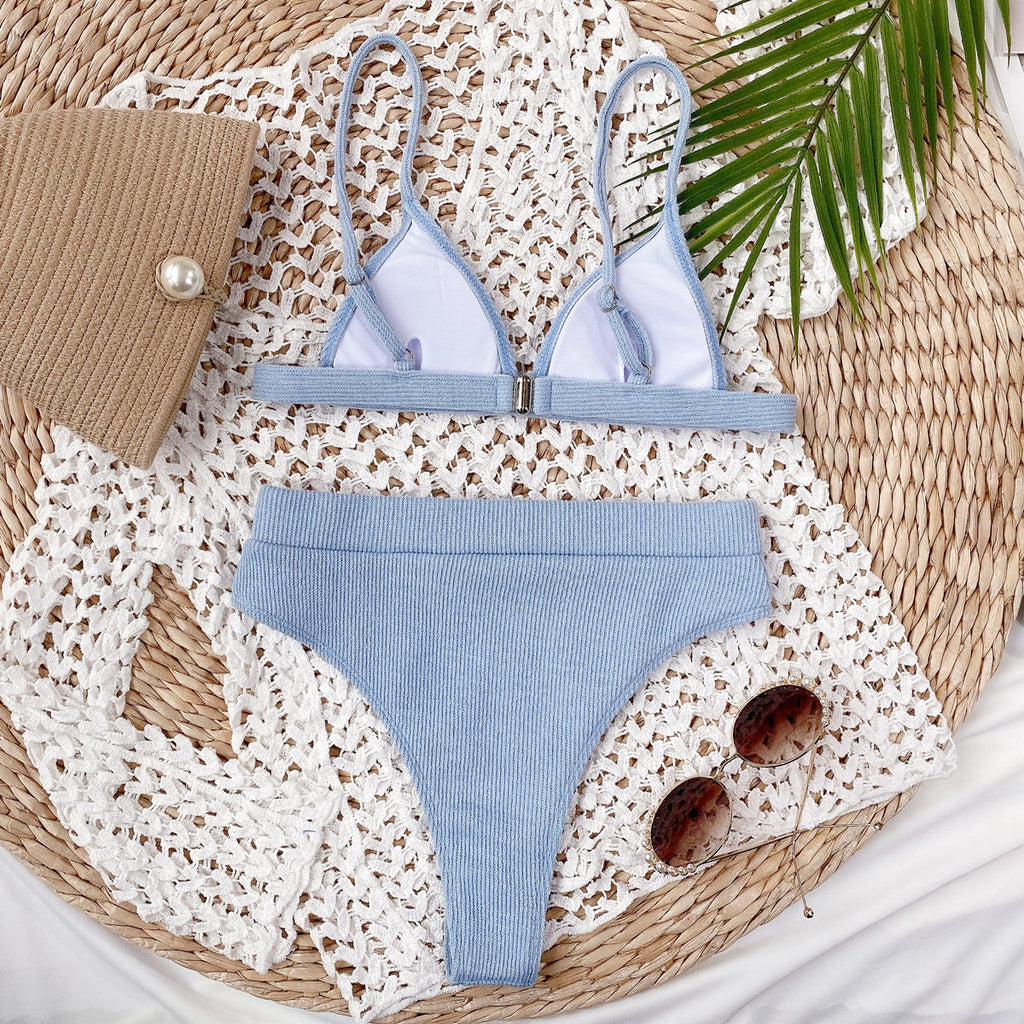 Spaghetti Strap Ribbed Bikini Set - Lilixa.store