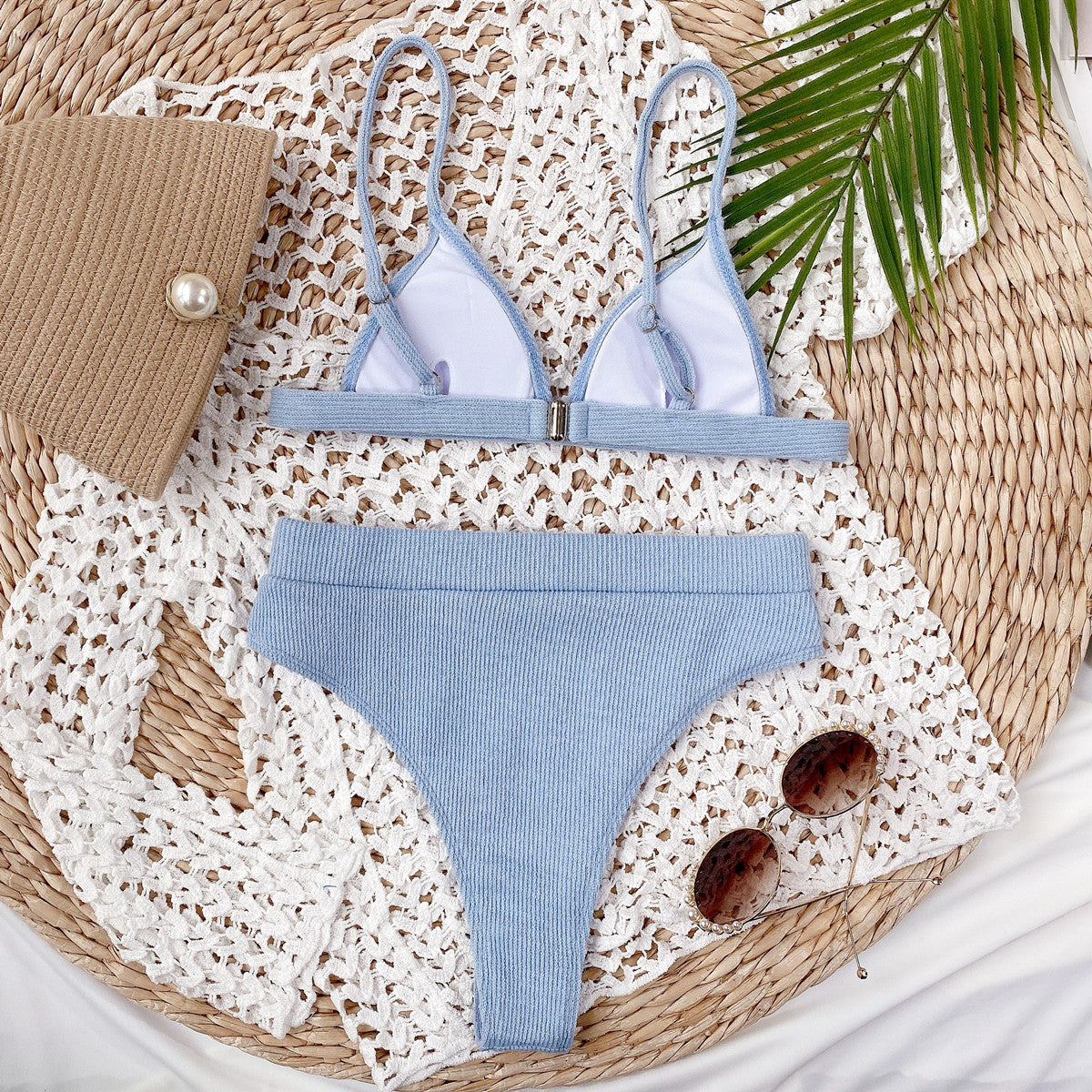 Spaghetti Strap Ribbed Bikini Set - Lilixa.store
