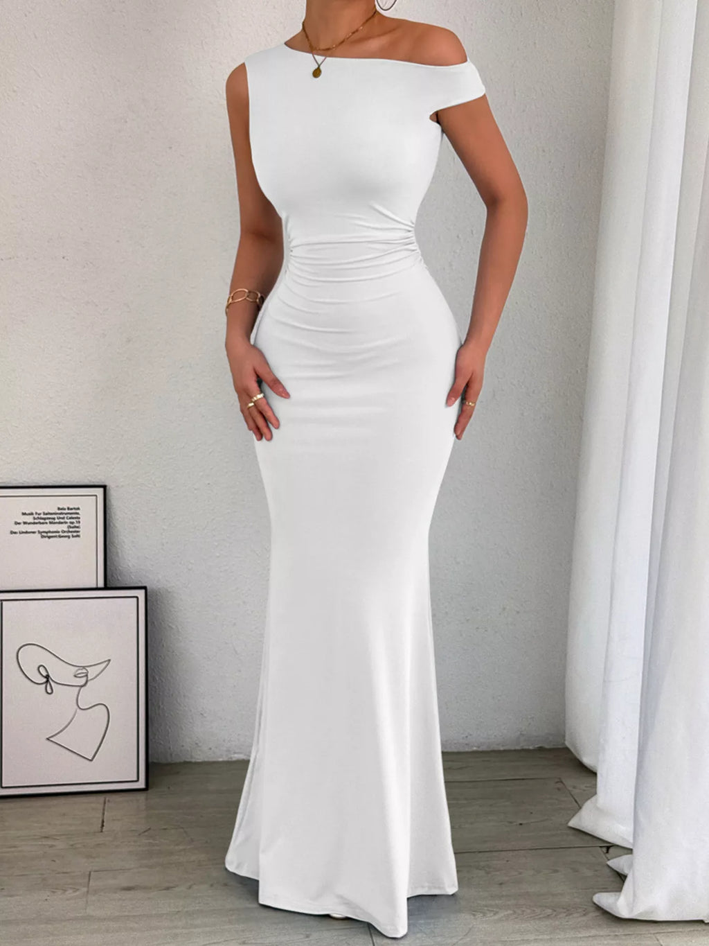 One-Shoulder Ruched Bodycon Maxi Dress - Lilixa.store