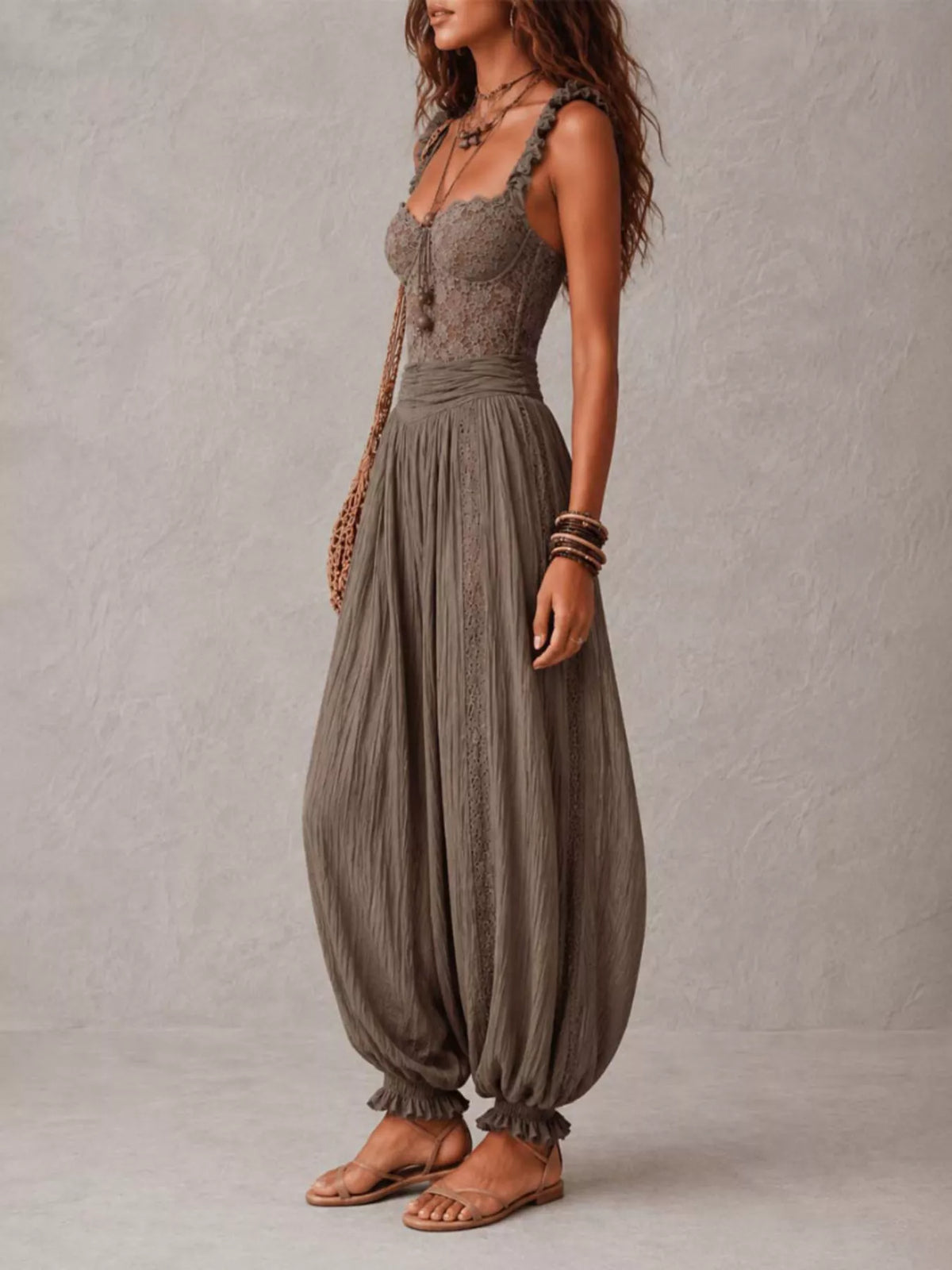Boho Lace Corset Bodice Jumpsuit with Harem Pants, view 2
