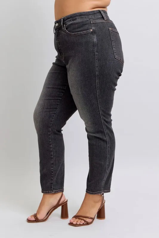 Judy Blue Full Size Mid Rise Tummy Control Slim Jeans Plus Size - Lilixa.store