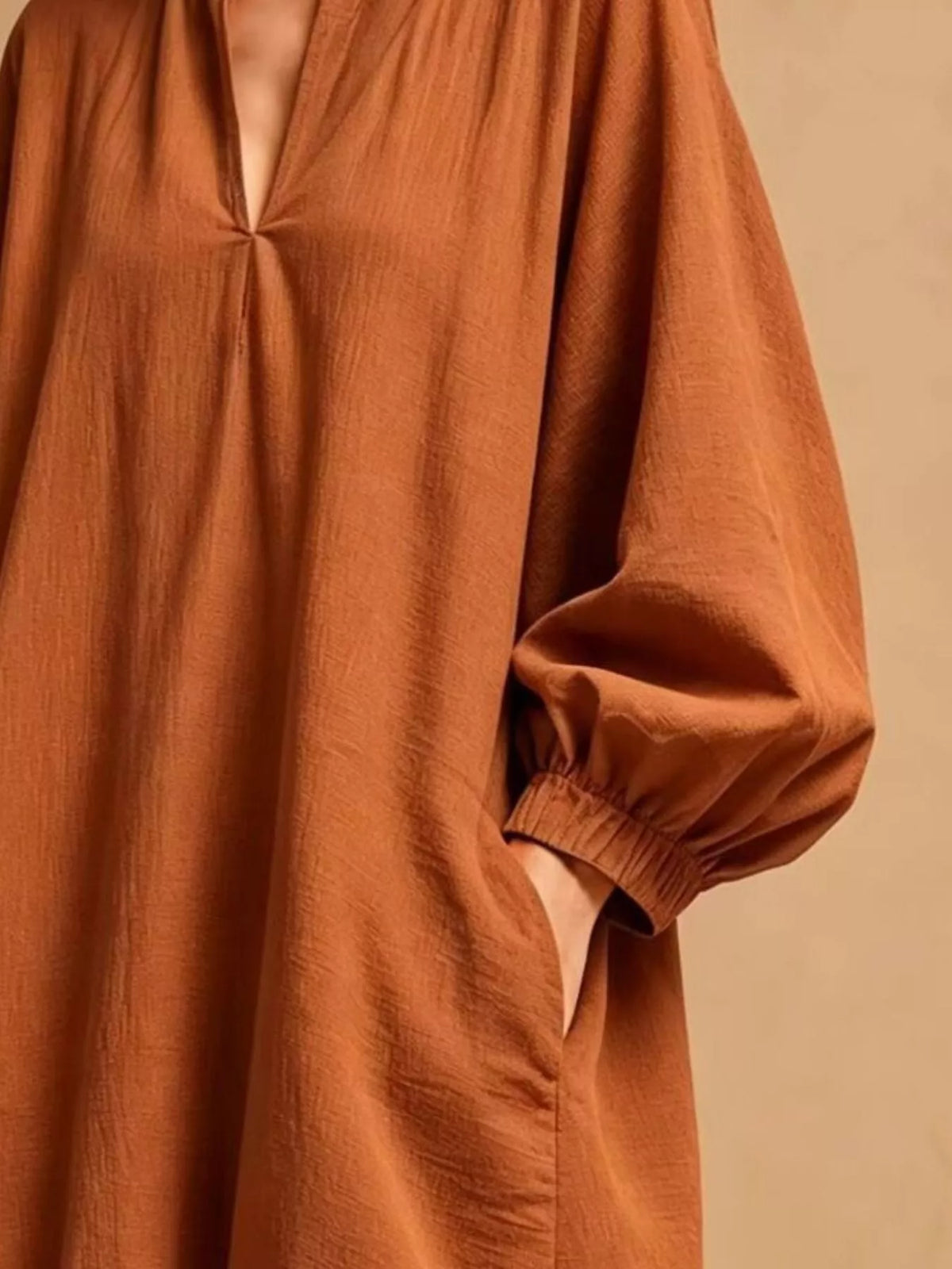 Casual Loose-Fit Balloon Sleeve Mini Dress with Pockets, view 8