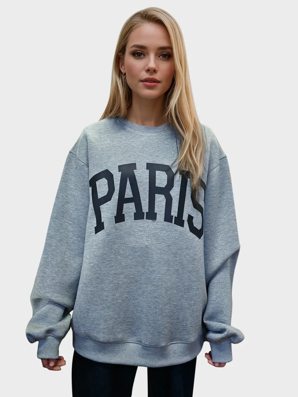 Basic Bae PARIS Round Neck Long Sleeve Air Scuba Sweatshirt in Gray, view 3