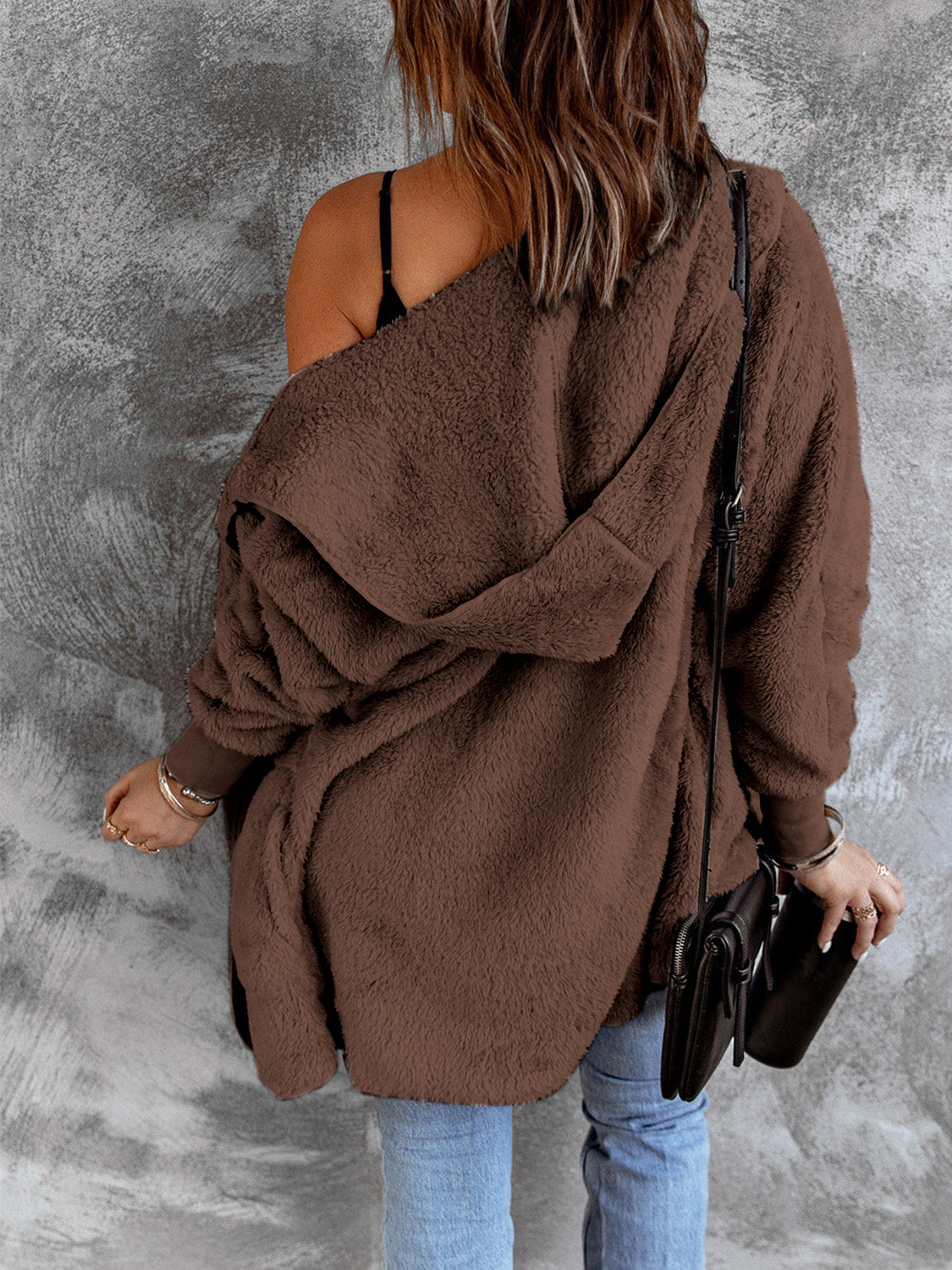 Open Front Hooded Faux Fur Outwear with Pockets - Lilixa.store