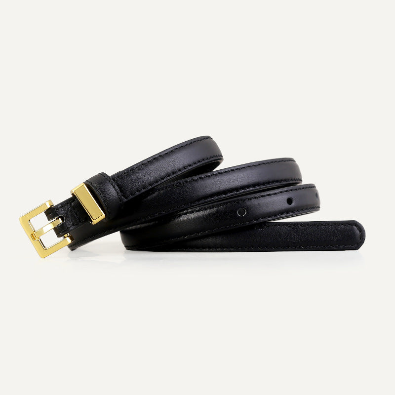 Skinny Leather Belt with Golden Buckle - Lilixa.store