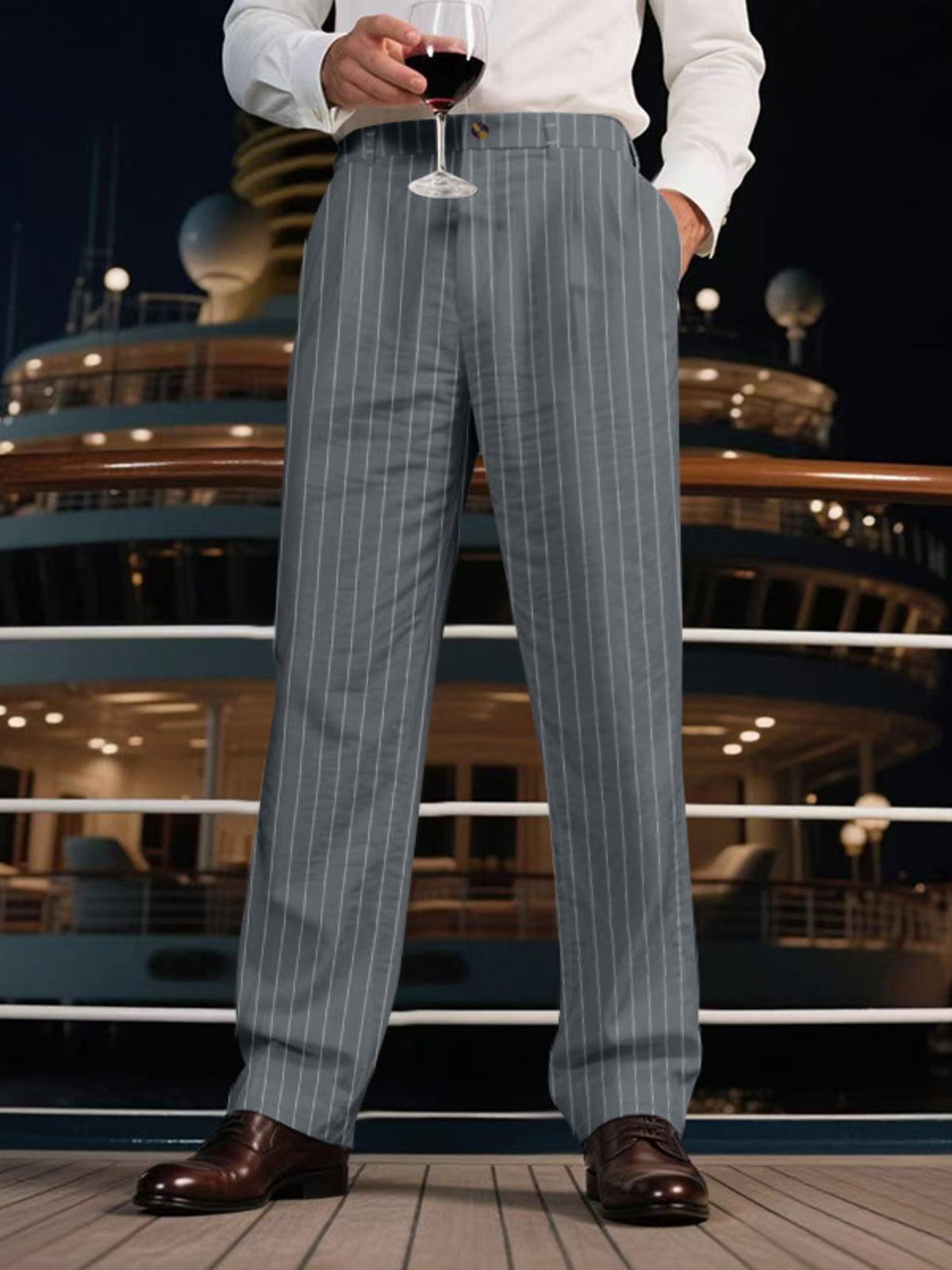 Men's Full Size Striped Wide Leg Pant Plus Size in Grey