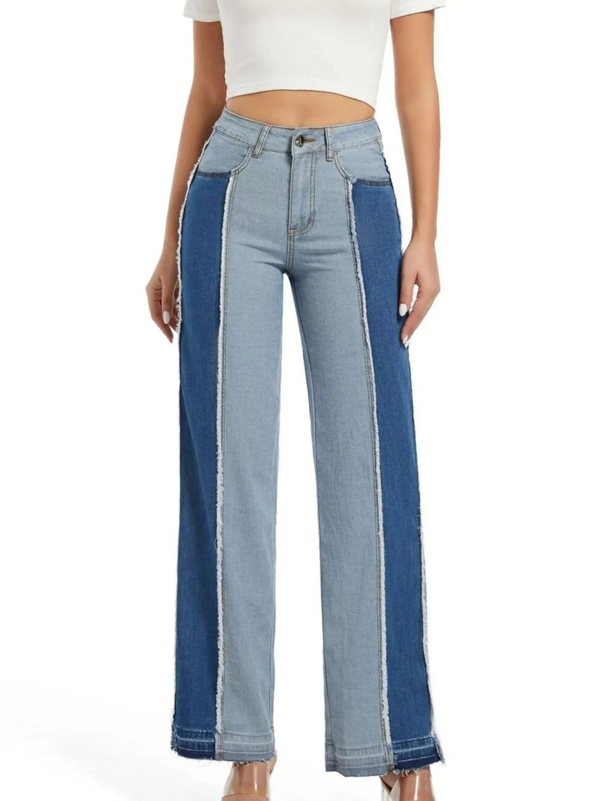 High-Waisted Two Tone Jeans - Lilixa.store