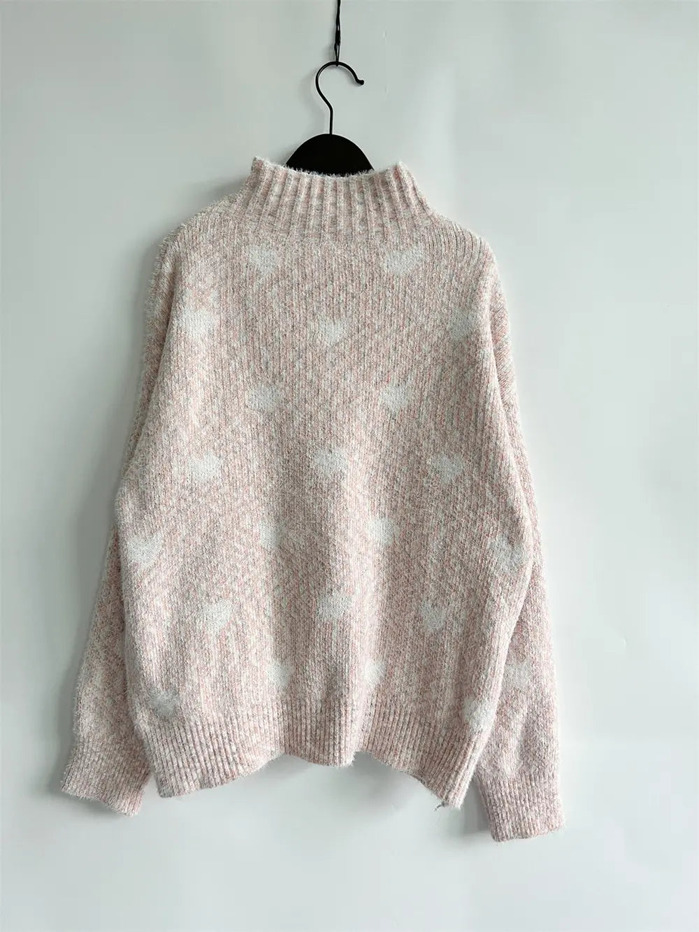 Heart Heathered Turtleneck Drop Shoulder Sweater, view 11