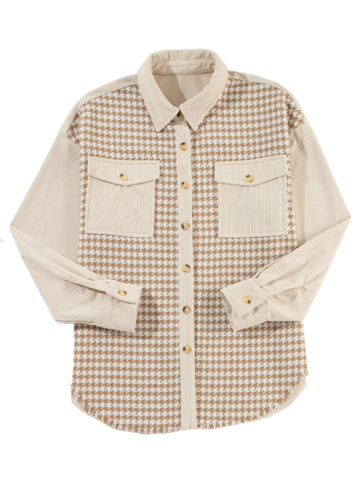 Houndstooth Button-Down Jacket in Beige, view 10