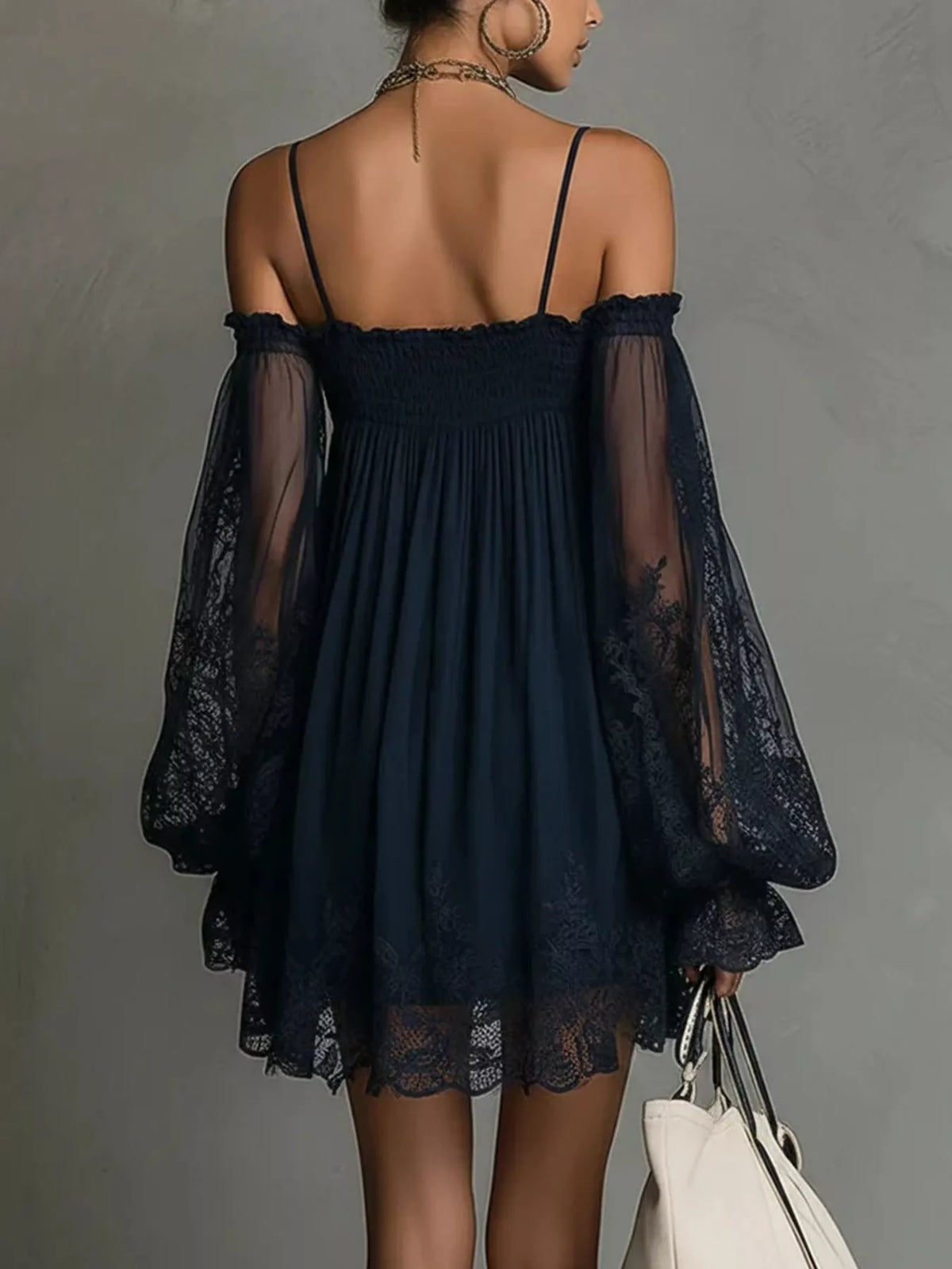 Spaghetti Strap Lace Flounce Sleeve Mini Dress - Lilixa.store