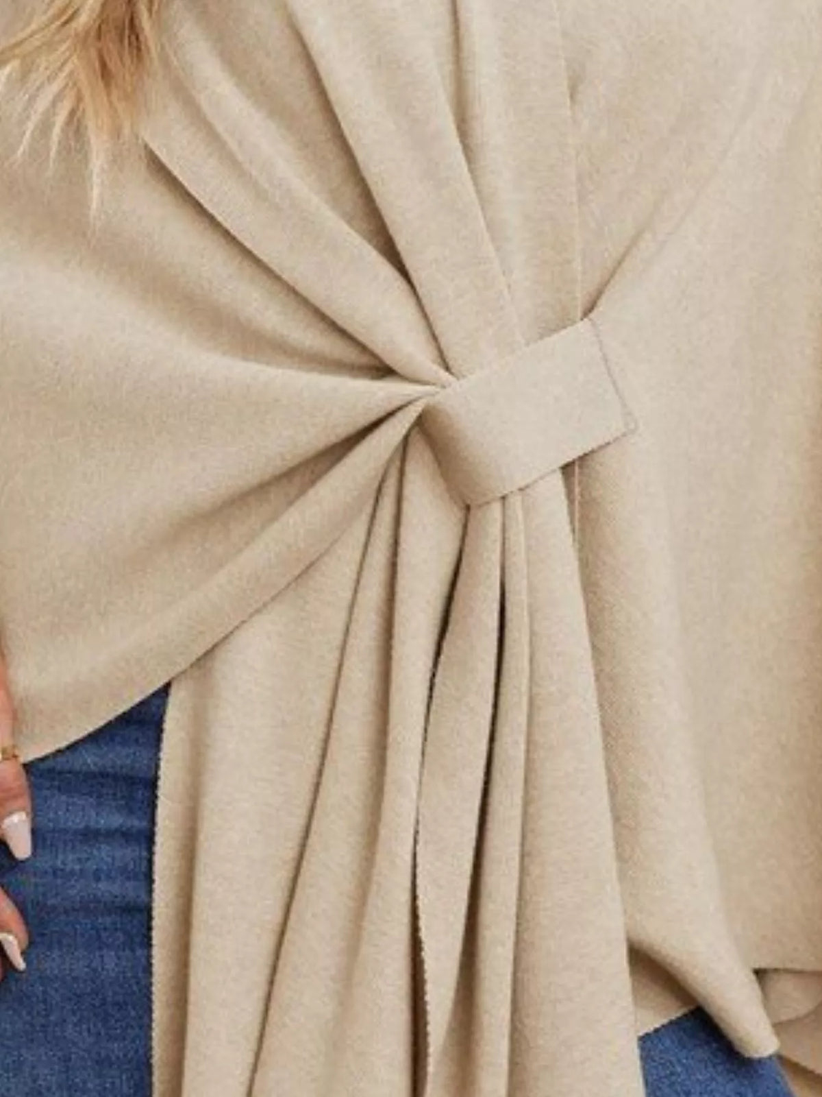 Solid Color Tie-Front Knit Cape Top, view 4