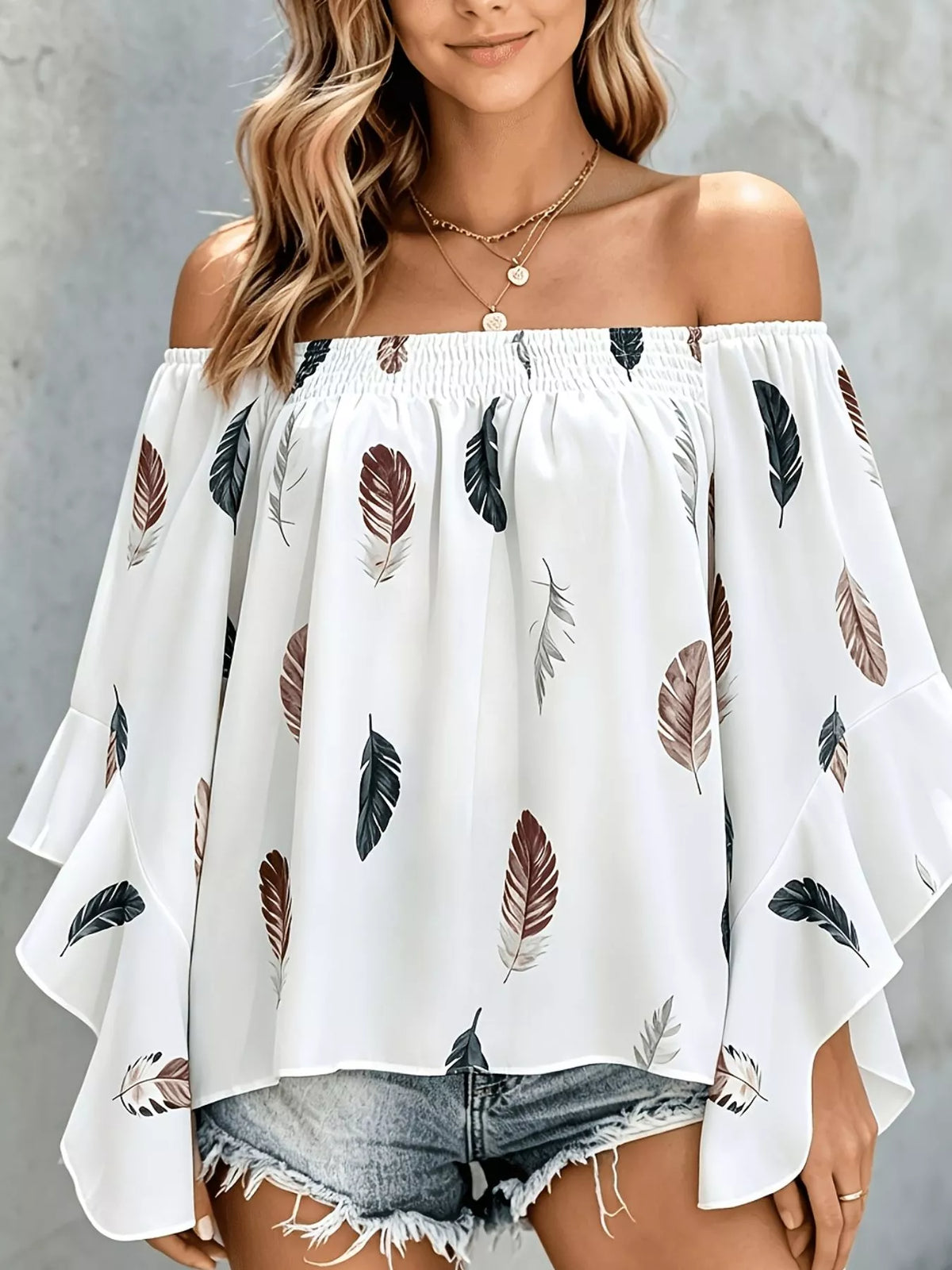 Printed Off Shoulder Blouse in White