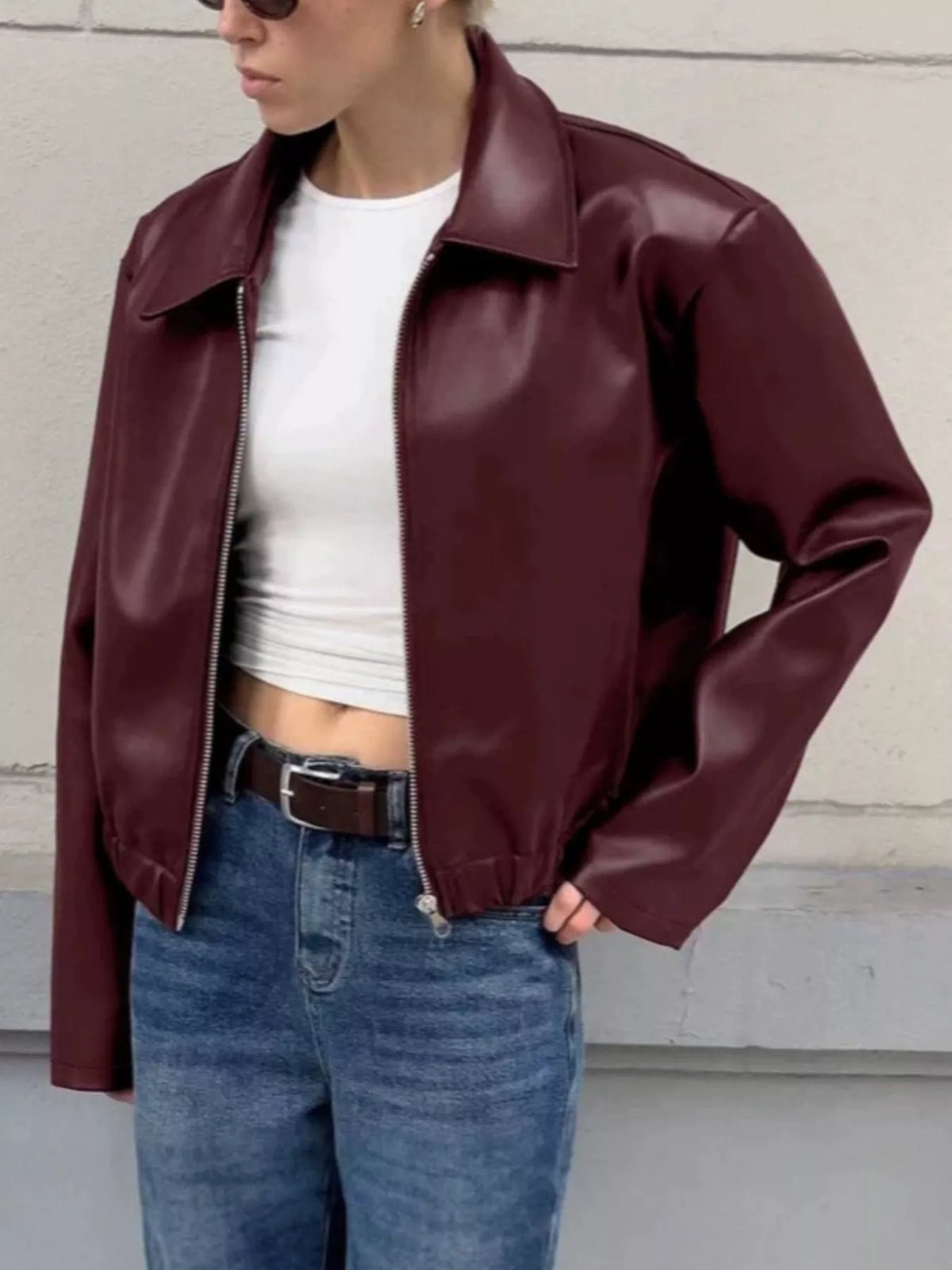 Faux Leather Zip Up Jacket - Lilixa.store