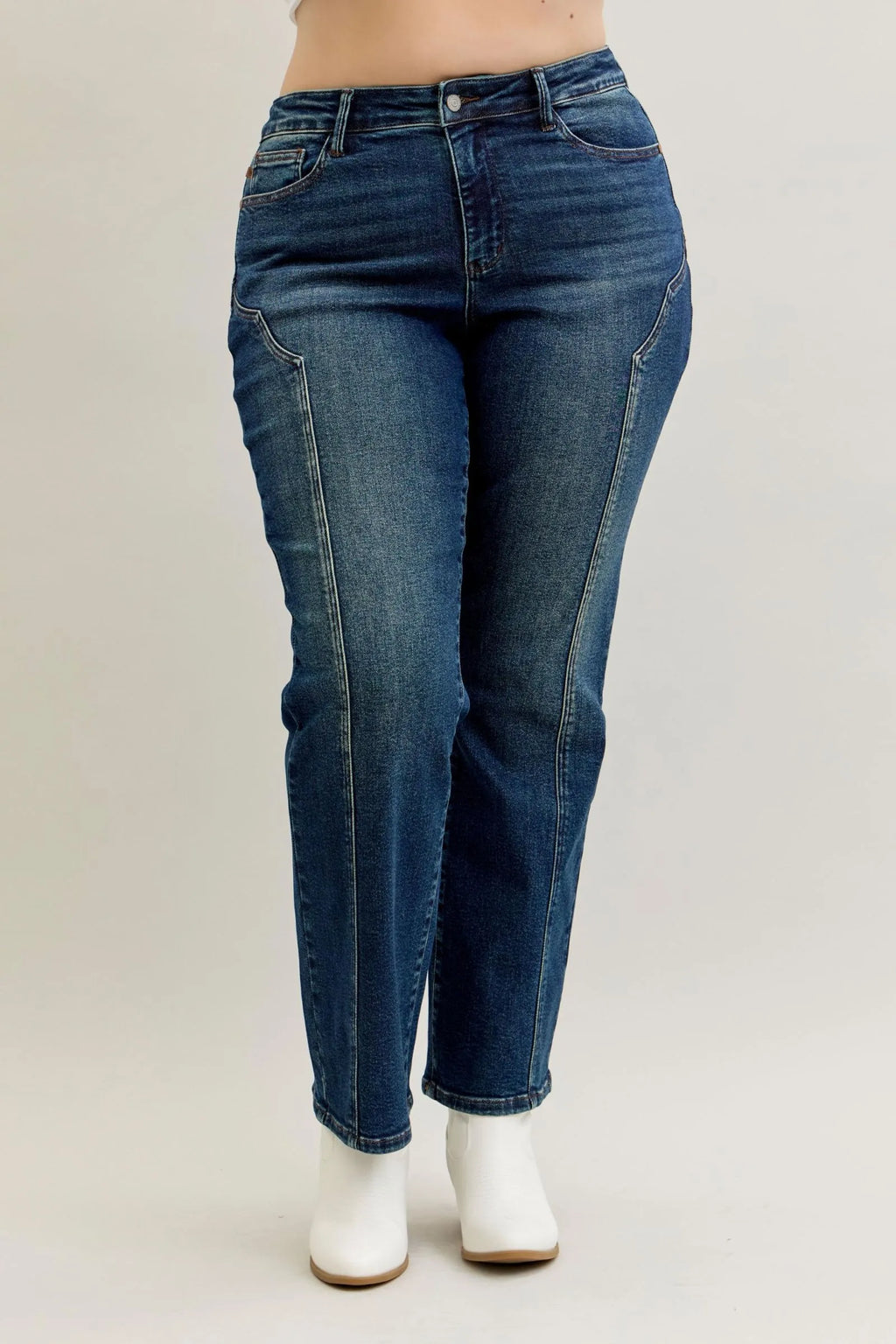 Judy Blue Full Size Seam Detail Straight Leg Jeans Plus Size - Lilixa.store