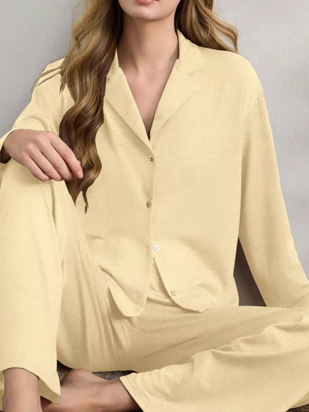 Button-Down Top and Wide-Leg Pants Lounge Set - Lilixa.store