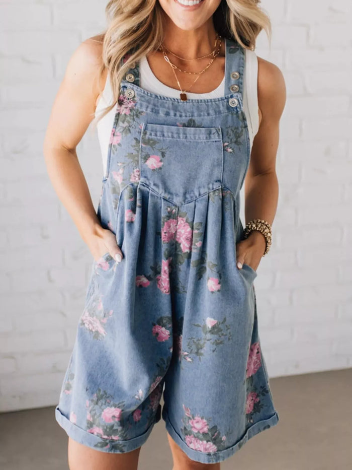 Floral Print Denim Overalls - Lilixa.store