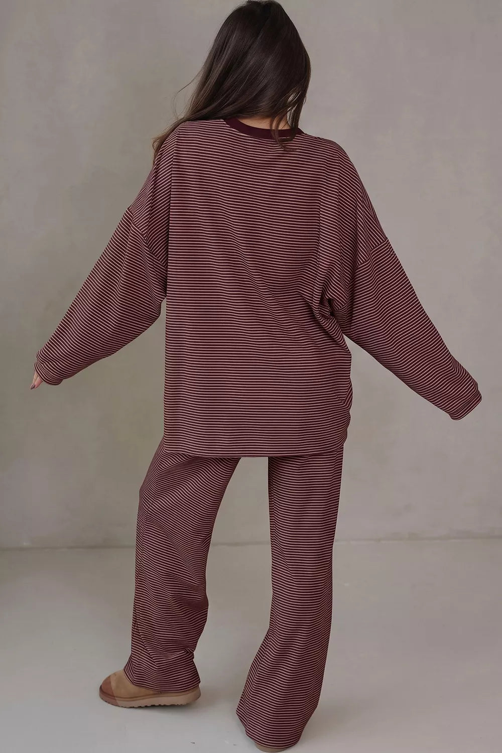 Striped Long Sleeve Top and Wide Leg Pants Set