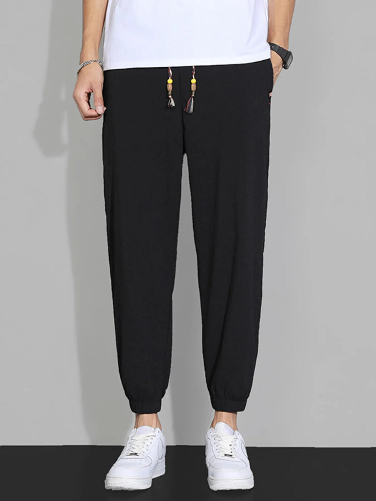 Men's Plus Size Casual Drawstring Joggers in Black