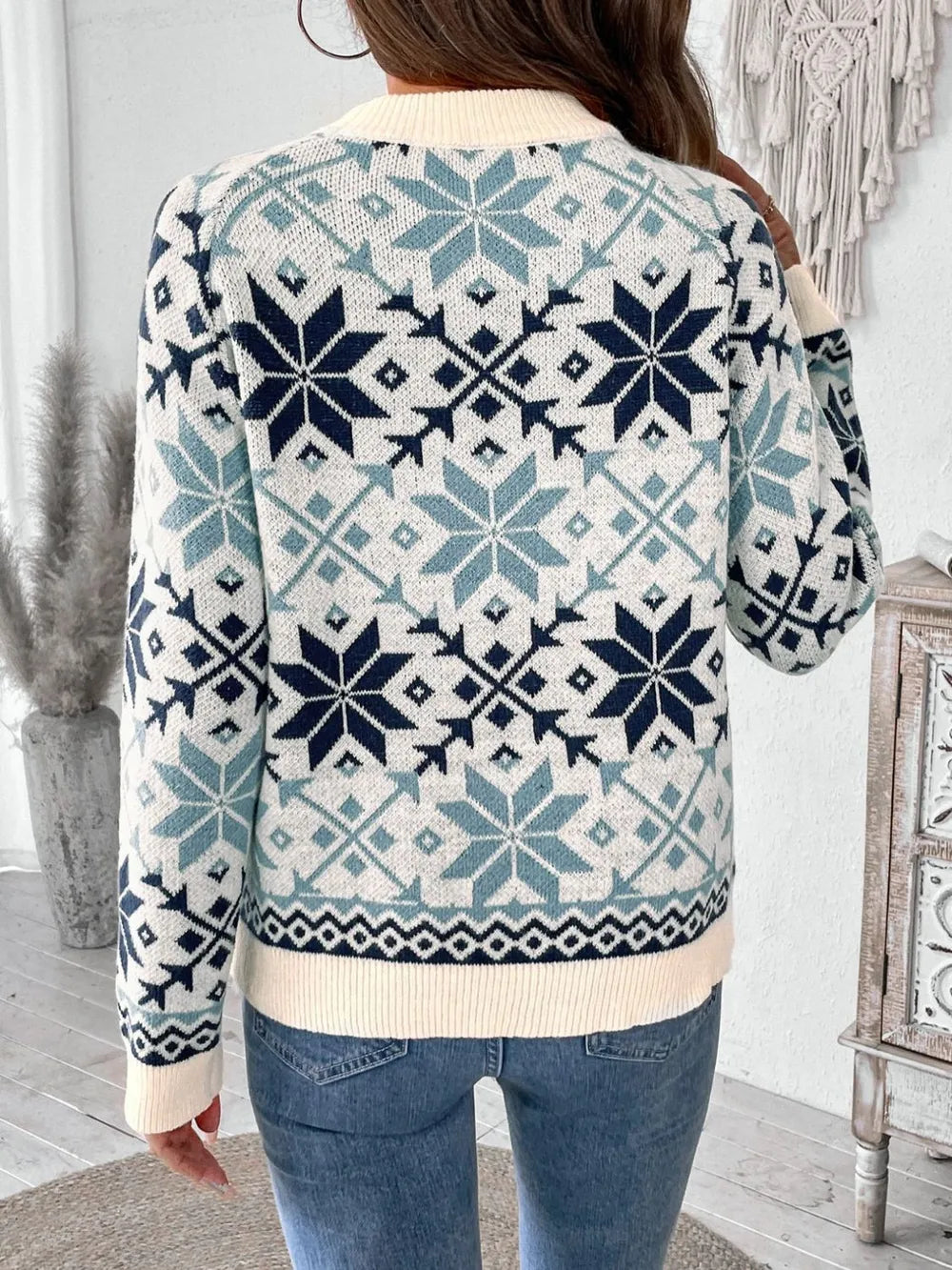 Perfee Graphic Round Neck Long Sleeve Sweater in Light Blue, view 2