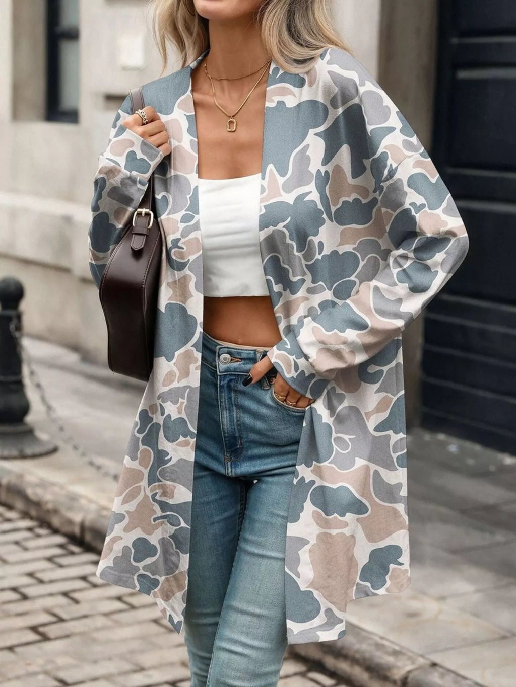 Printed Open Front Cardigan - Lilixa.store