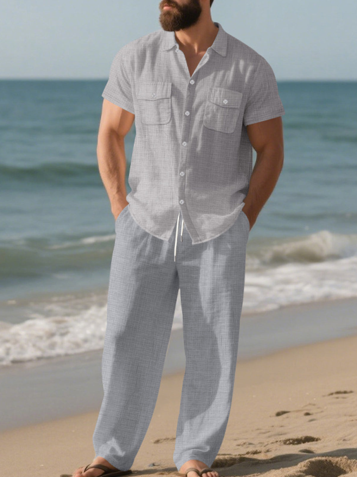 Men's Full Size Casual Button Up Shirt and Pants Set Plus Size - Lilixa.store