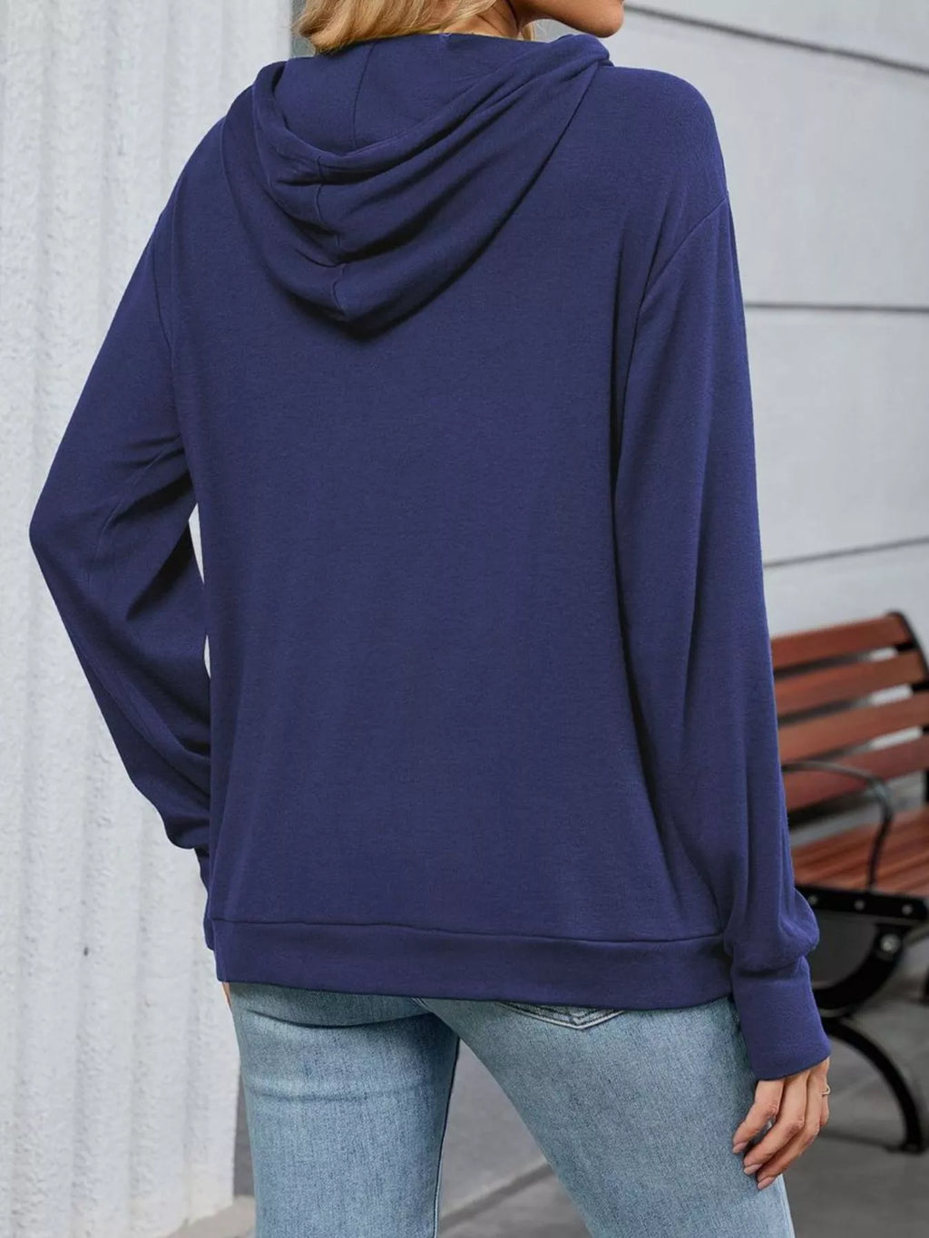 Contrast Letter Graphic Drawstring Long Sleeve Hoodie - Lilixa.store