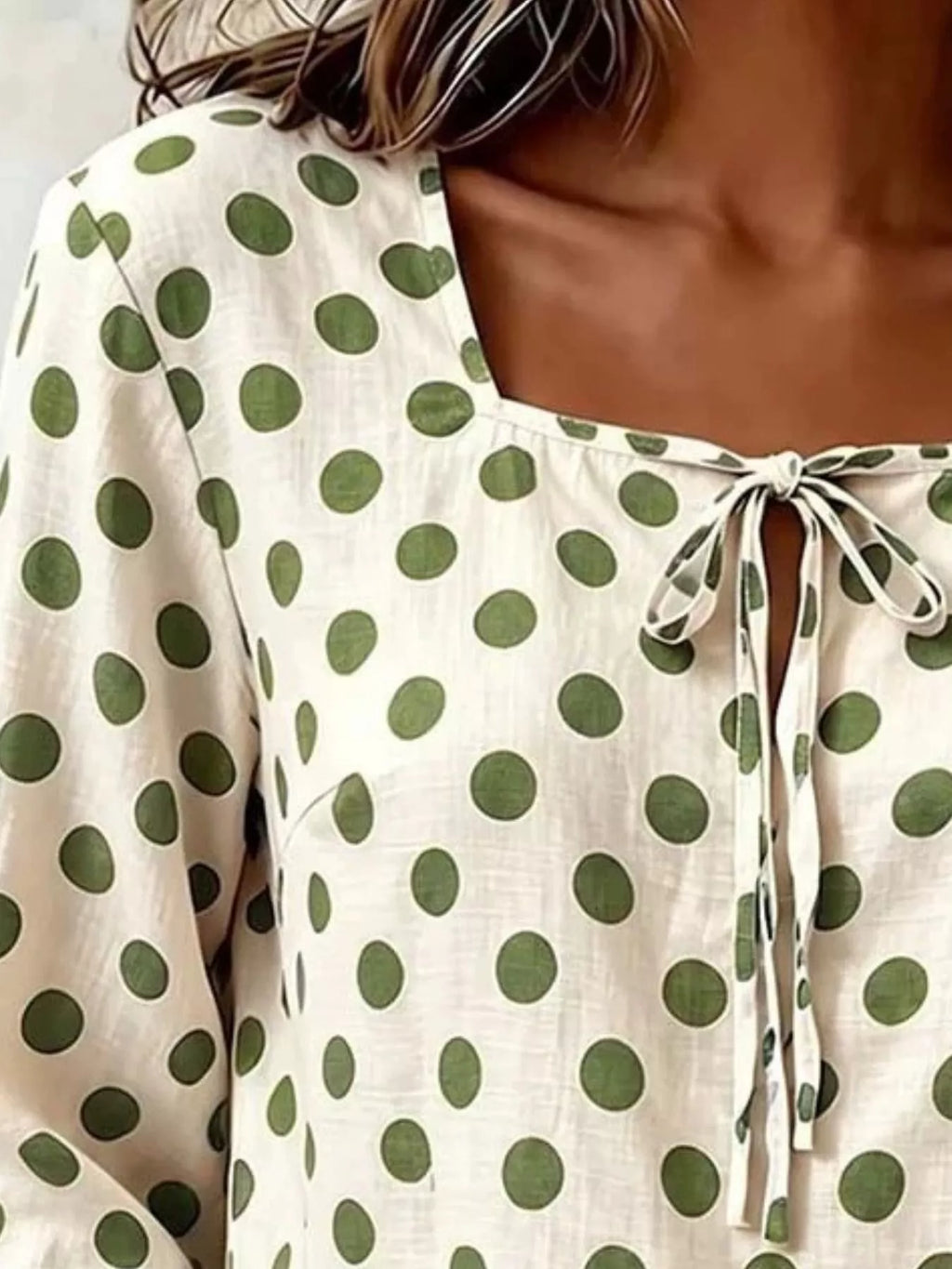 Full Size Square Neck Polka Dot Blouse Plus Size - Lilixa.store