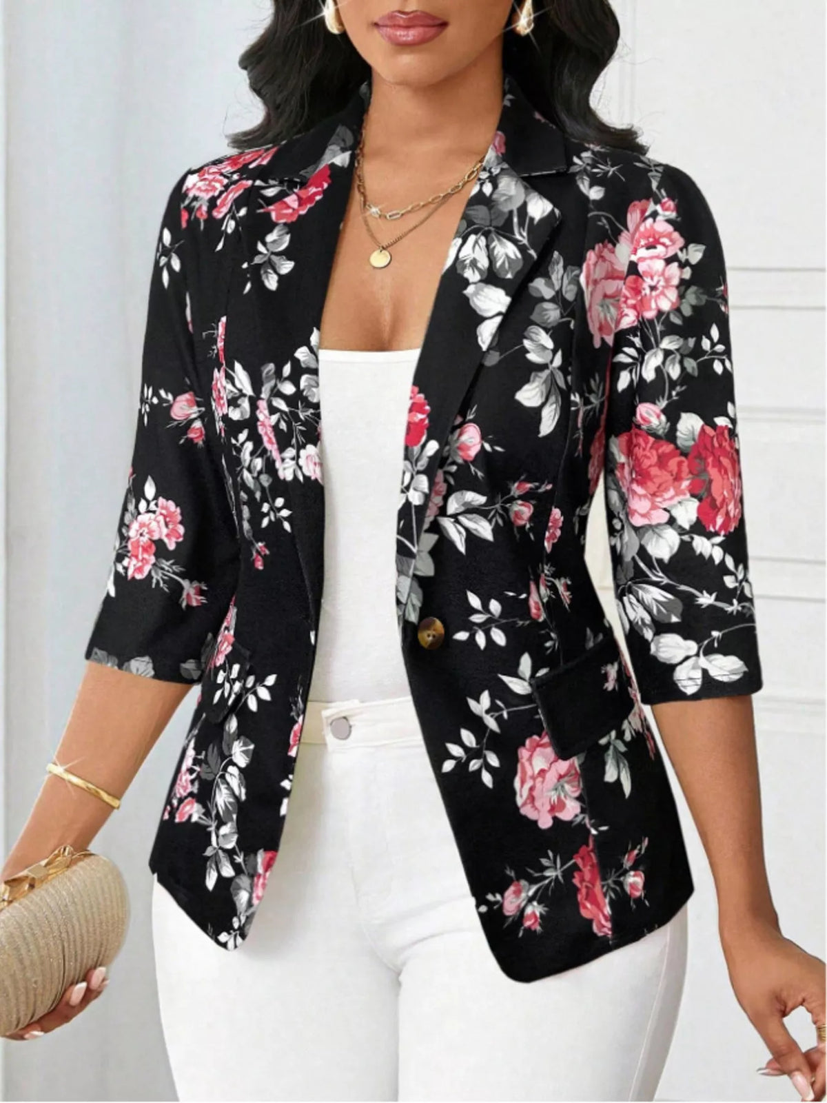 Floral Print One Button Casual Blazer - Lilixa.store