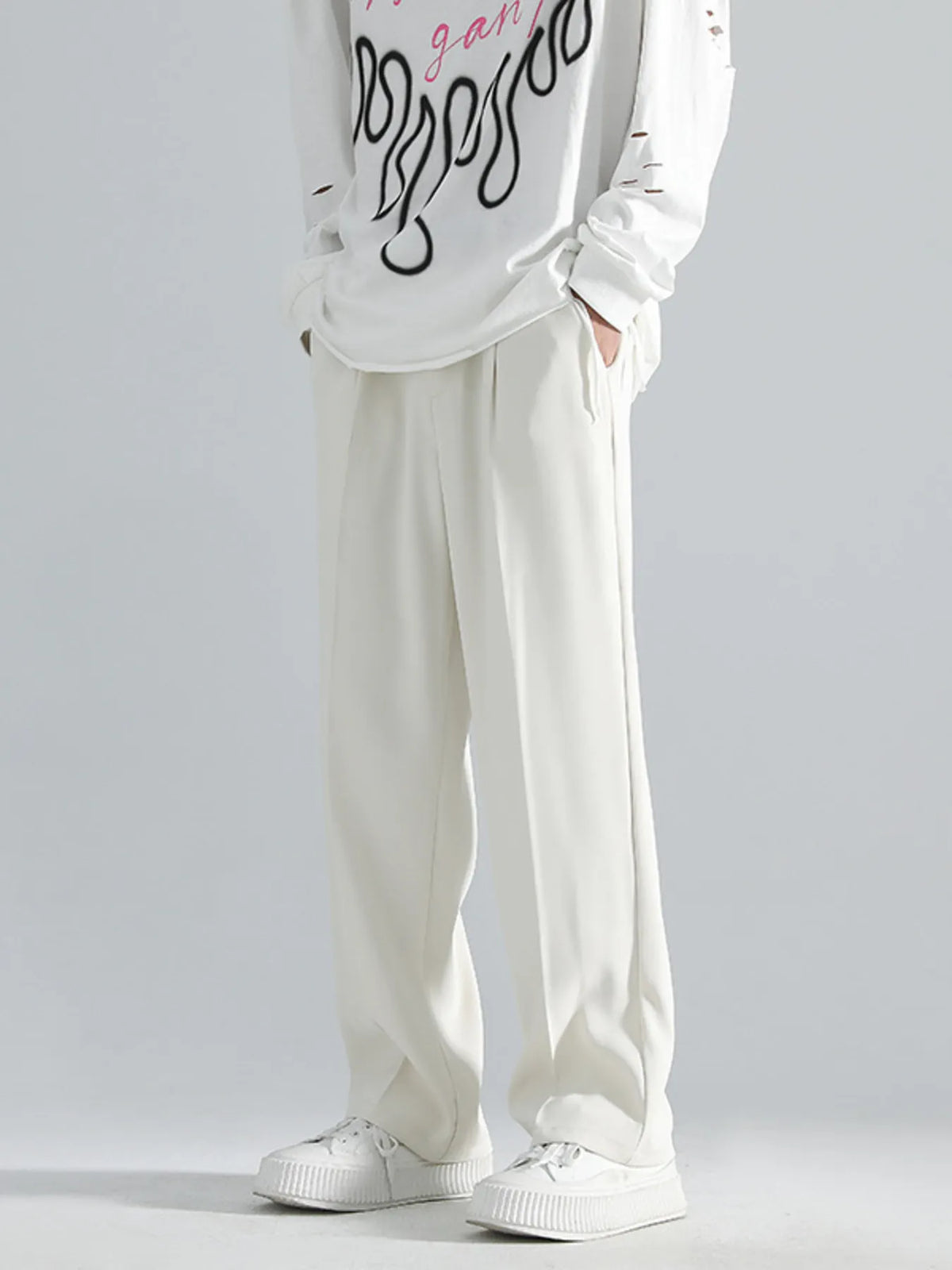 Men's Full Size Loose Fit Casual Pants Plus Size in Creamy-white