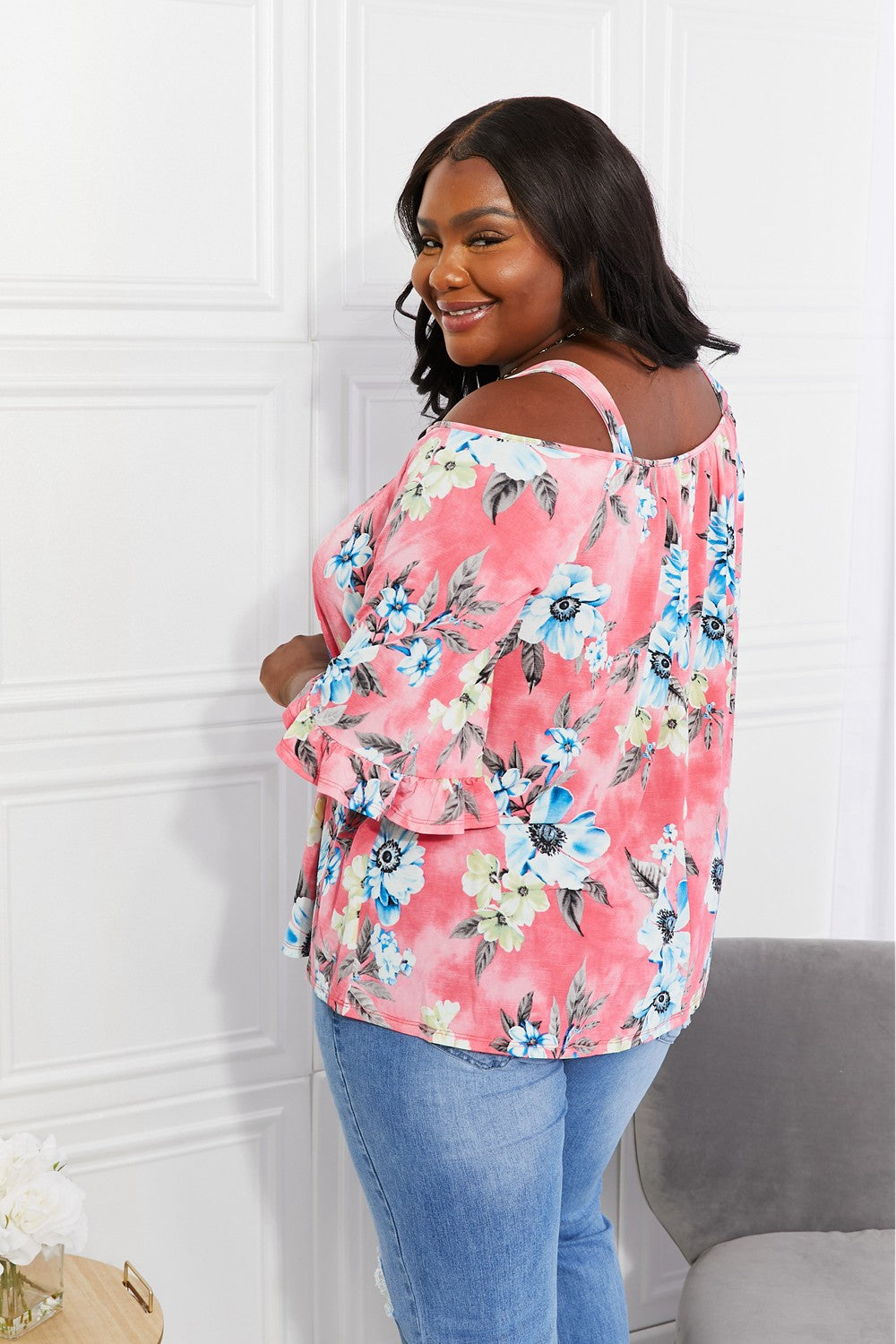 Sew In Love Full Size Fresh Take Floral Cold-Shoulder Top in Hot Pink, view 2