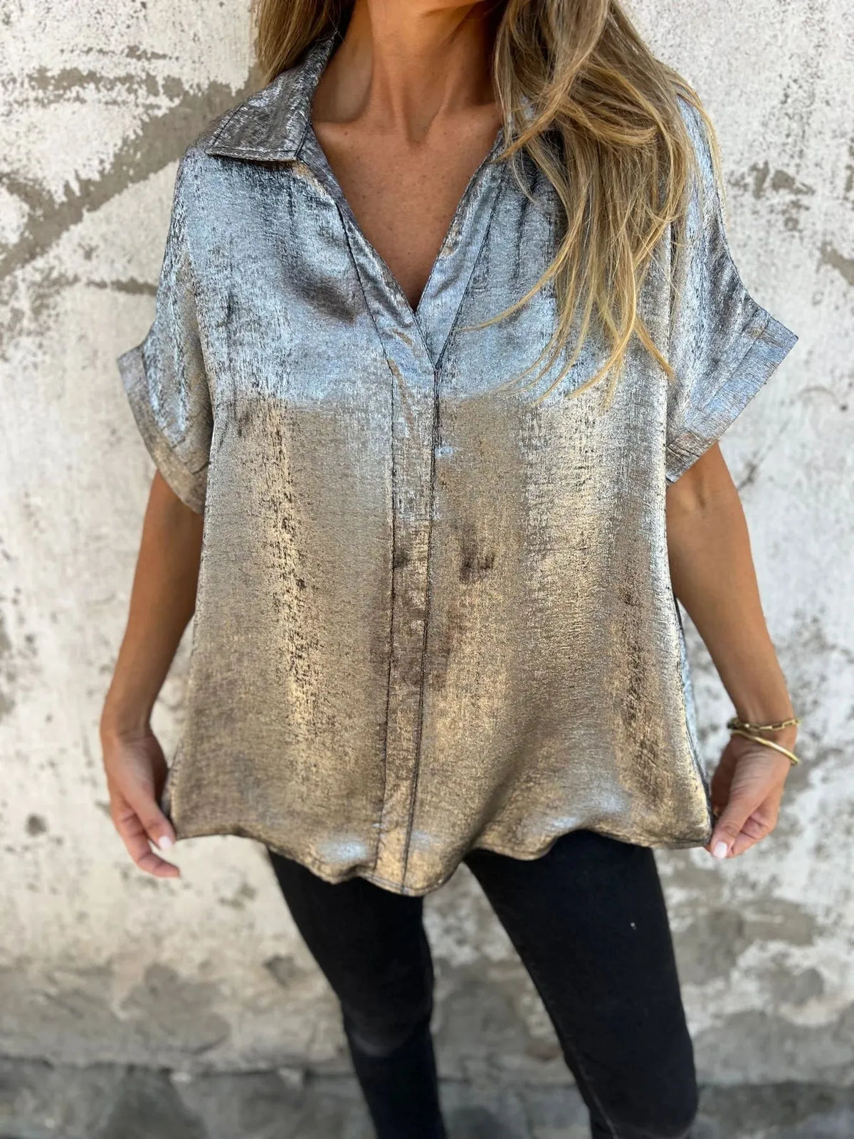 Full Size Collared Neck Short Sleeve Shirt Plus Size - Lilixa.store