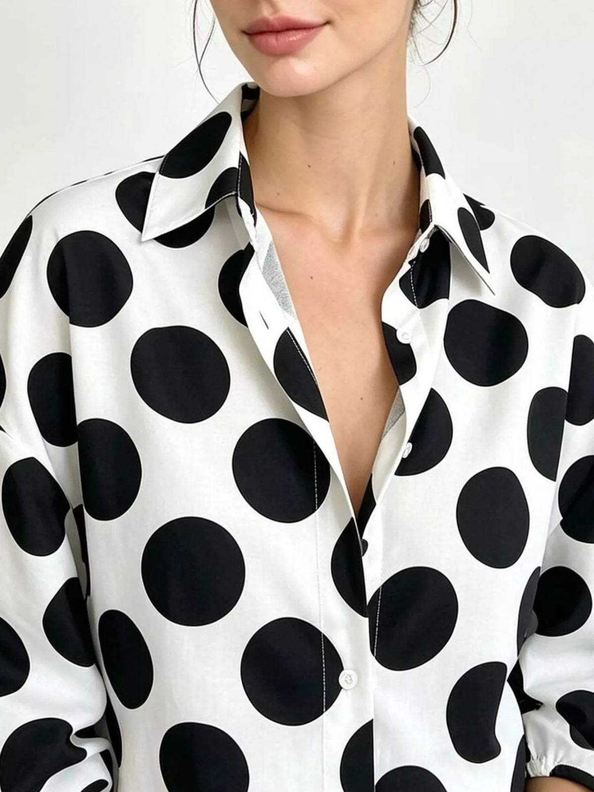 Polka Dot Puff Sleeve Shirt - Lilixa.store