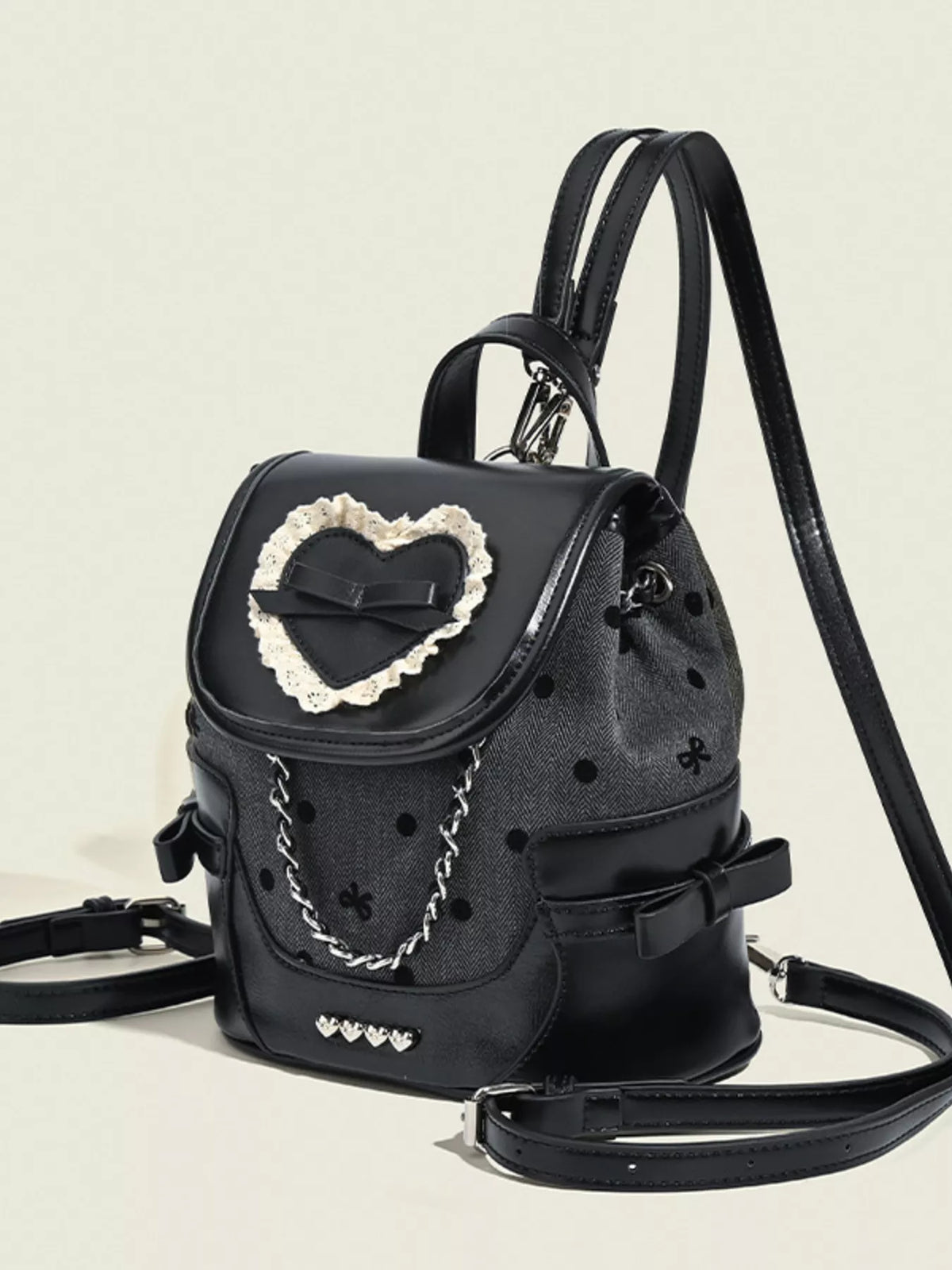 Heart Decor Chain Detail Backpack Bag - Lilixa.store