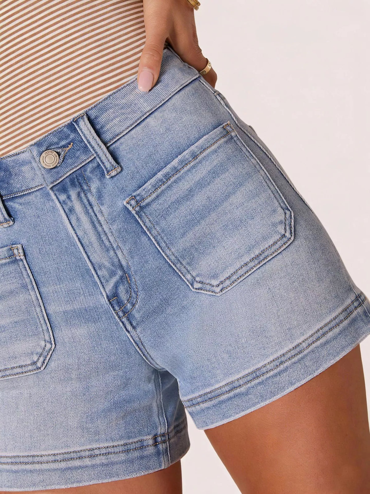 High-Waisted Pocketed Denim Shorts, view 3