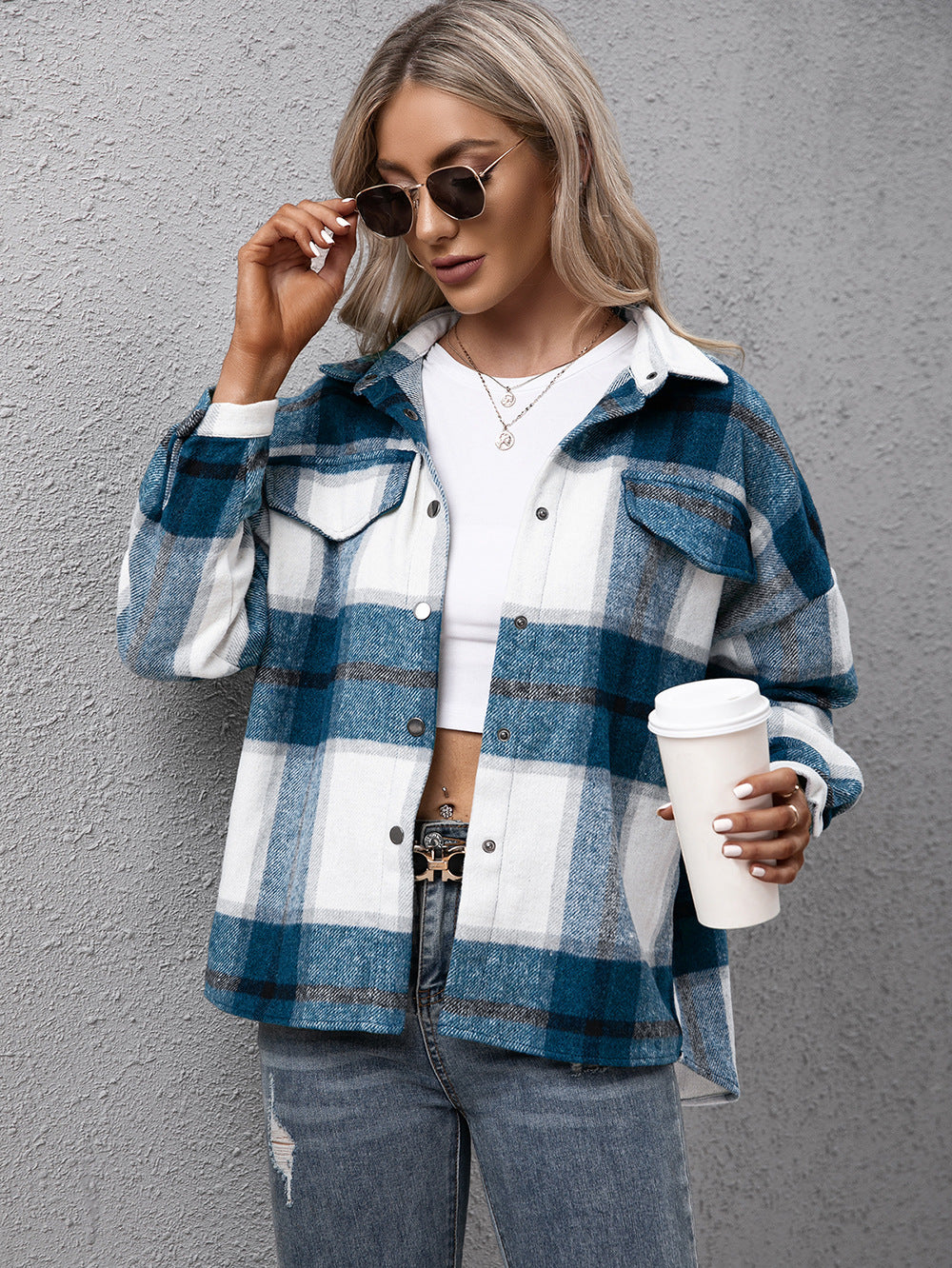 Ivy Lane Plaid Long Sleeve Shirt Jacket, view 2