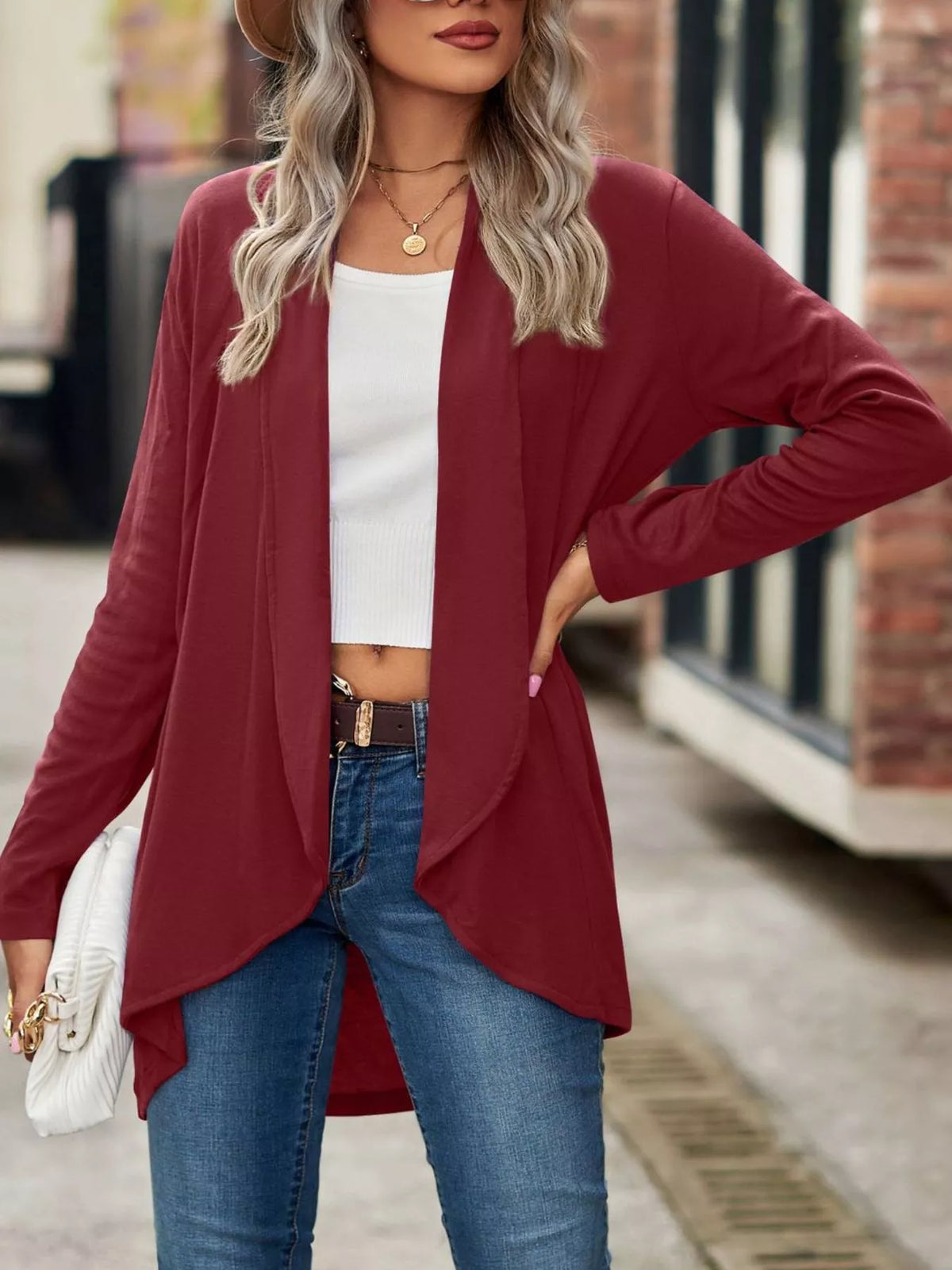Open-Front Dropped Shoulder Cardigan - Lilixa.store