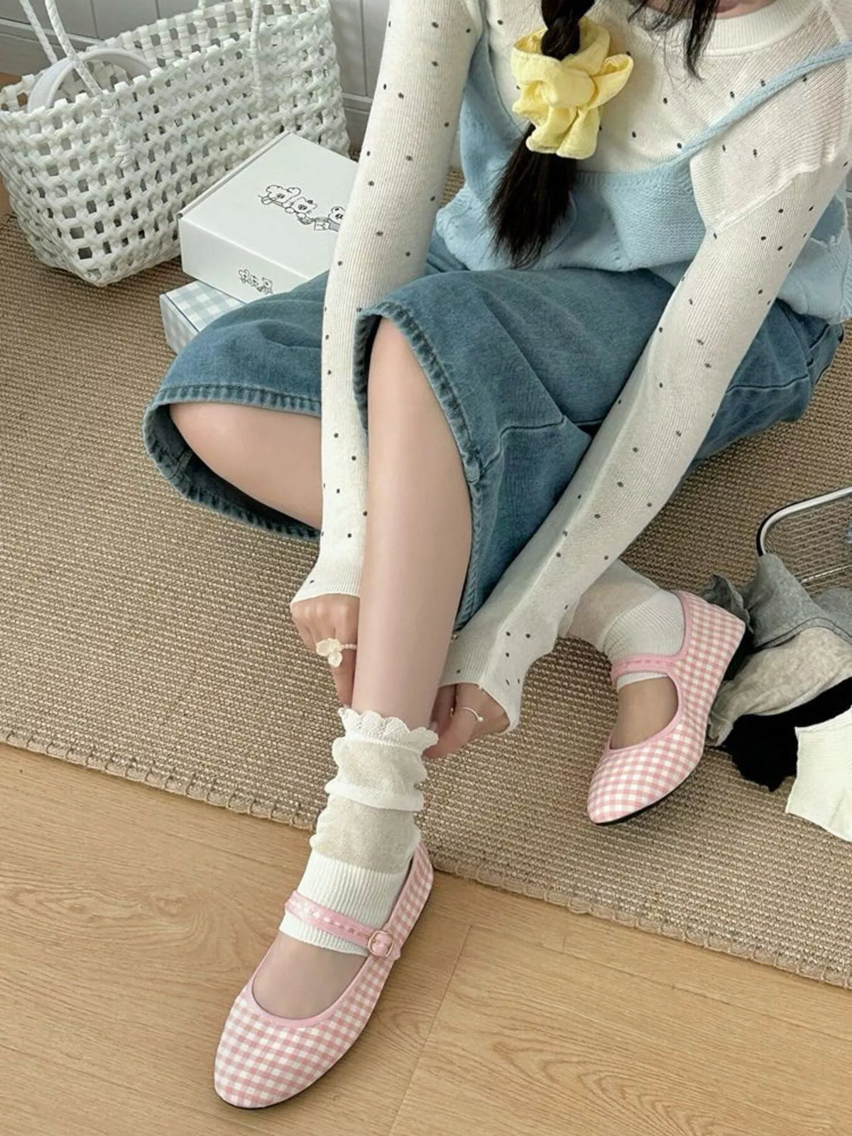Knitted Half Sole Socks in White