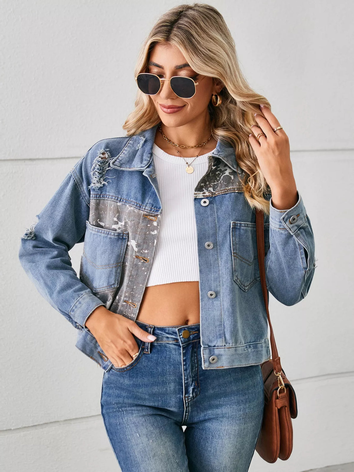 Snake Print Button Up Denim Jacket - Lilixa.store