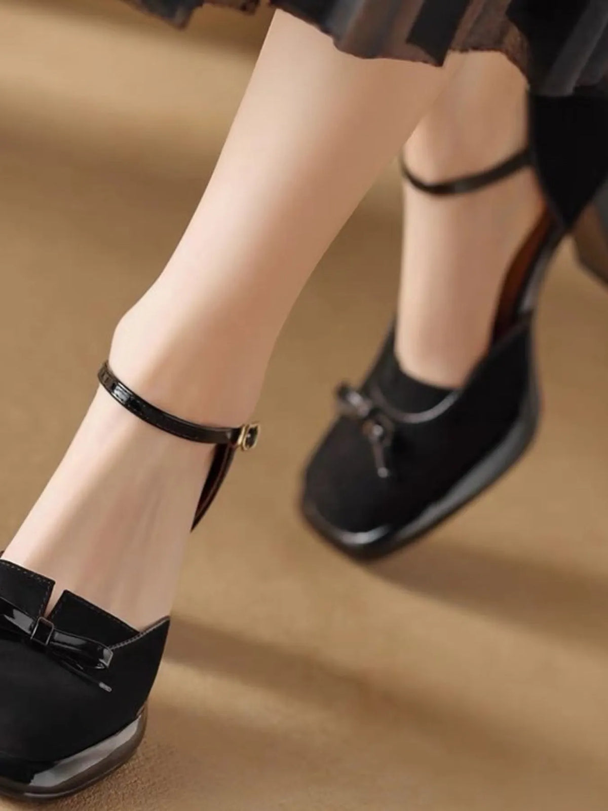 Bow Block Heel Ankle Strap Pumps - Lilixa.store