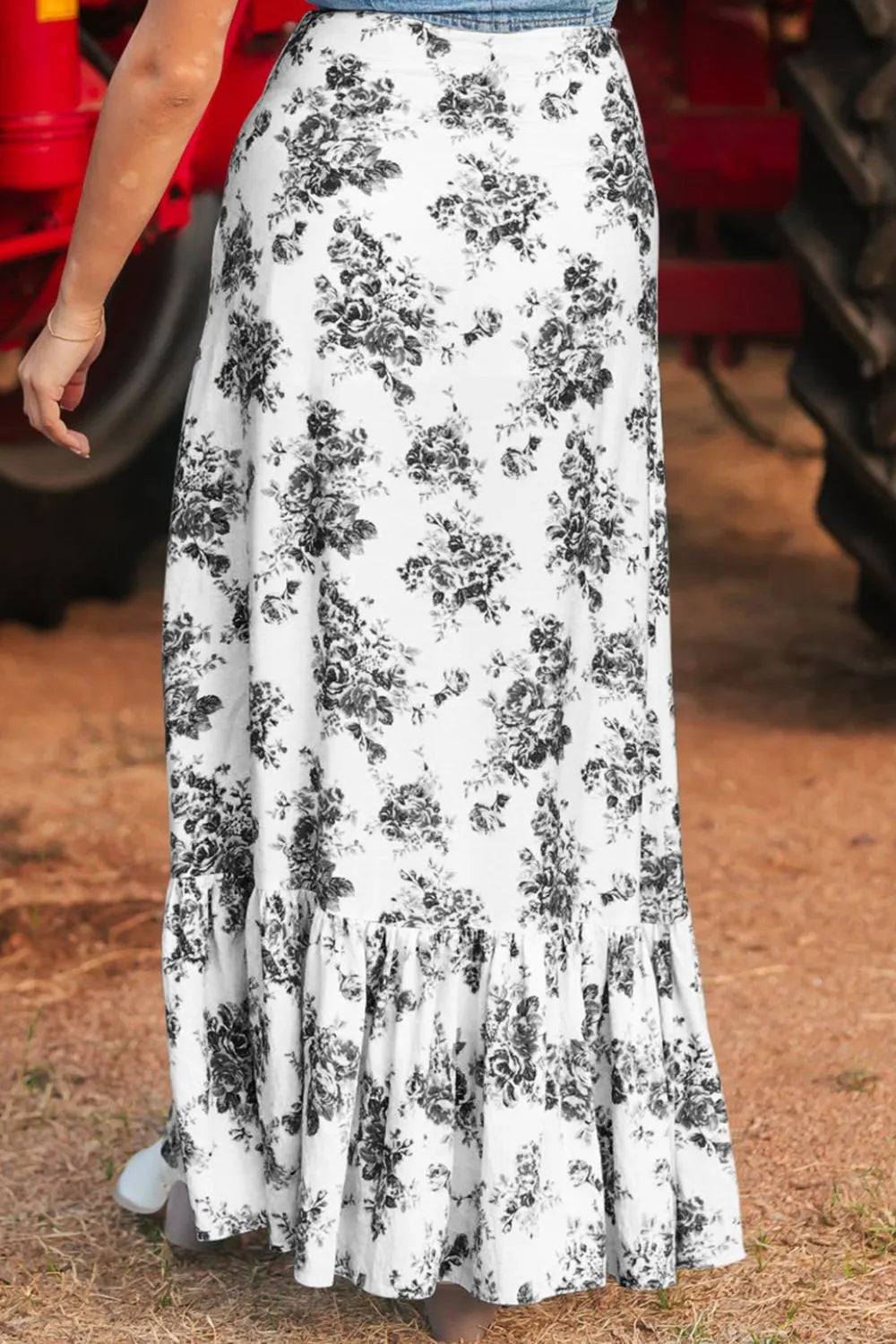 Boho Floral High Waist Ruffle Split Maxi Skirt - Lilixa.store