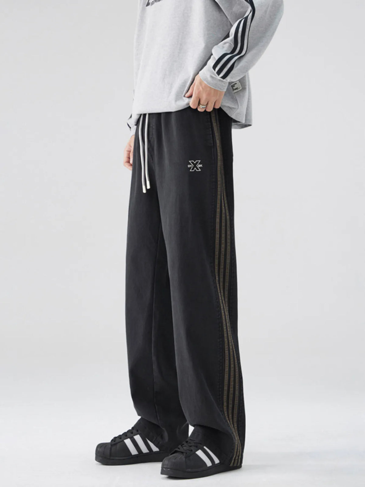 Men's Full Size Casual Loose Fit Drawstring Pants Plus Size in Black