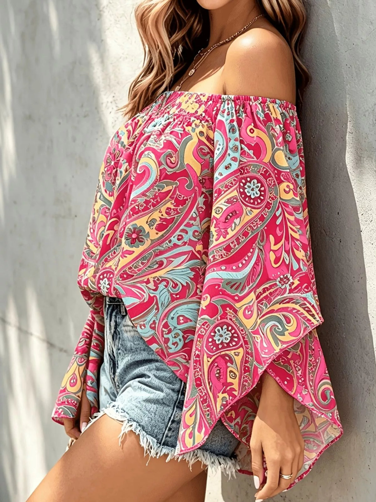 Printed Off Shoulder Blouse, view 5