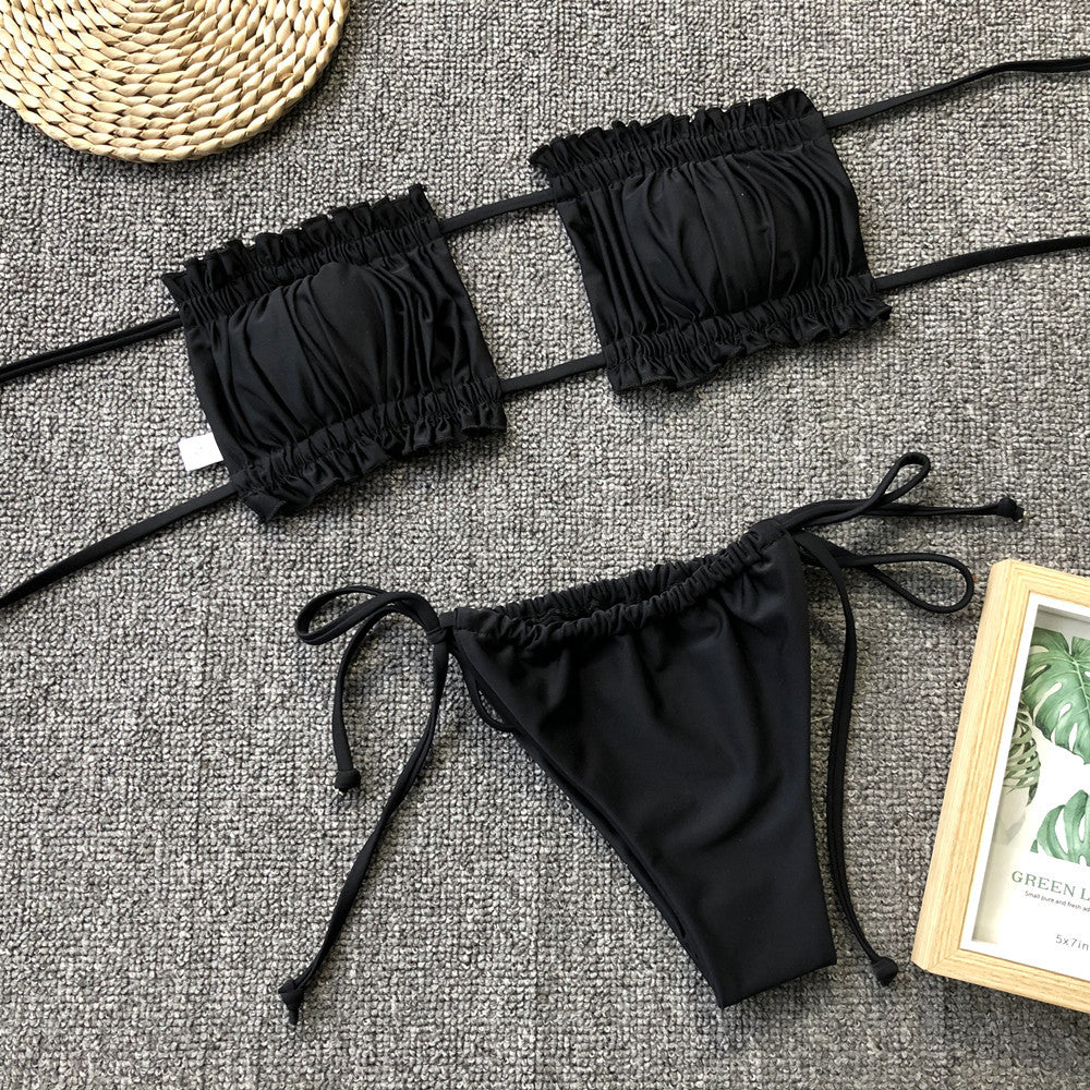 Frill Trim Ruched Bikini Set - Lilixa.store