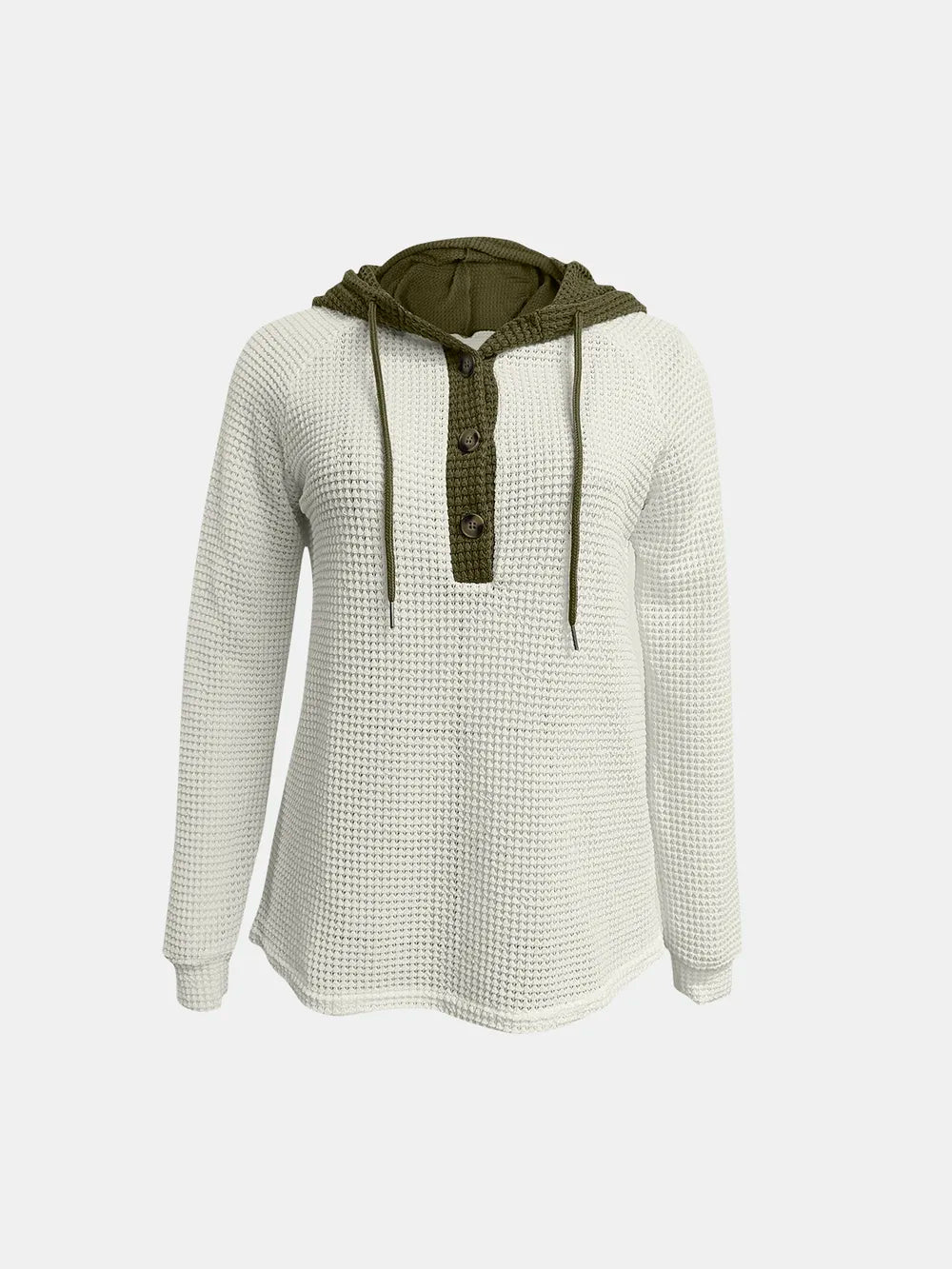 Full Size Waffle-Knit Contrast Long Sleeve Hoodie - Lilixa.store