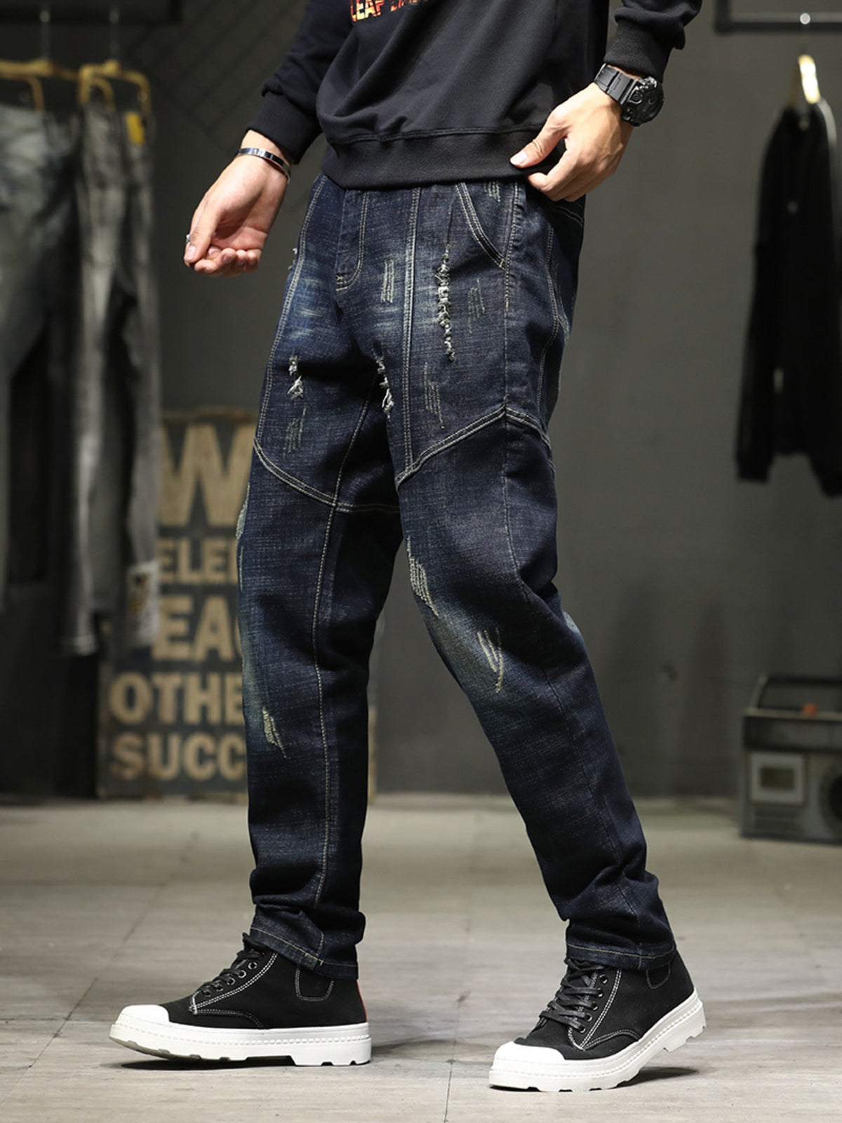 Men's Distressed Slim Fit Wash Jeans - Lilixa.store